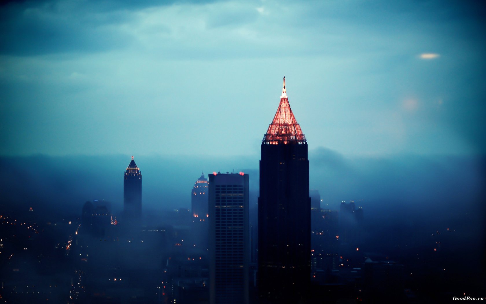 Обои туман, город, небоскребы, fog, the city, skyscrapers разрешение 1920x1200 Загрузить