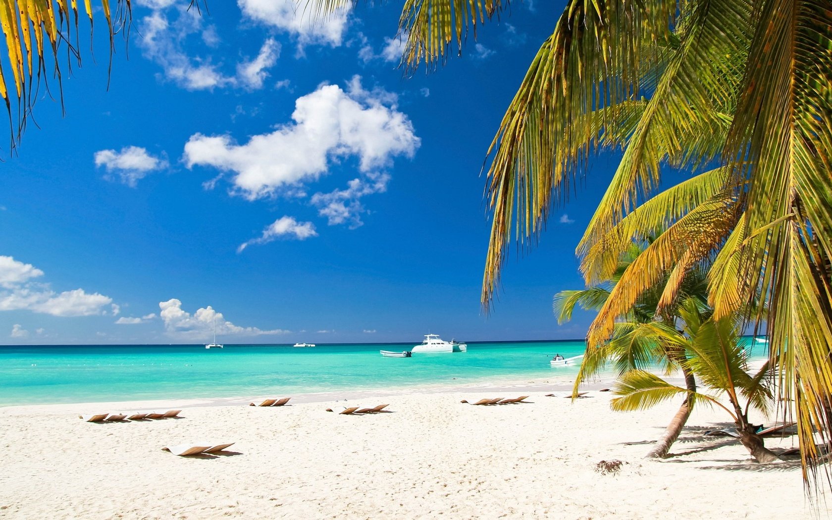 Обои песок, пляж, яхты, пальмы, тропики, sand, beach, yachts, palm trees, tropics разрешение 1920x1080 Загрузить