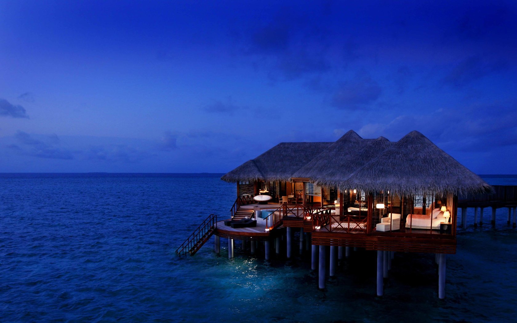 Обои вечер, горизонт, океан, сумерки, мальдивы, the evening, horizon, the ocean, twilight, the maldives разрешение 5280x3192 Загрузить