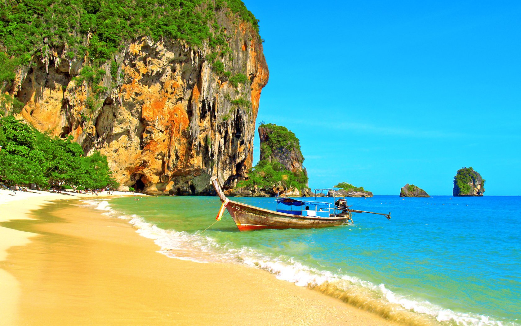 Обои море, скала, пляж, лодка, таиланд, тропики, sea, rock, beach, boat, thailand, tropics разрешение 3065x2299 Загрузить