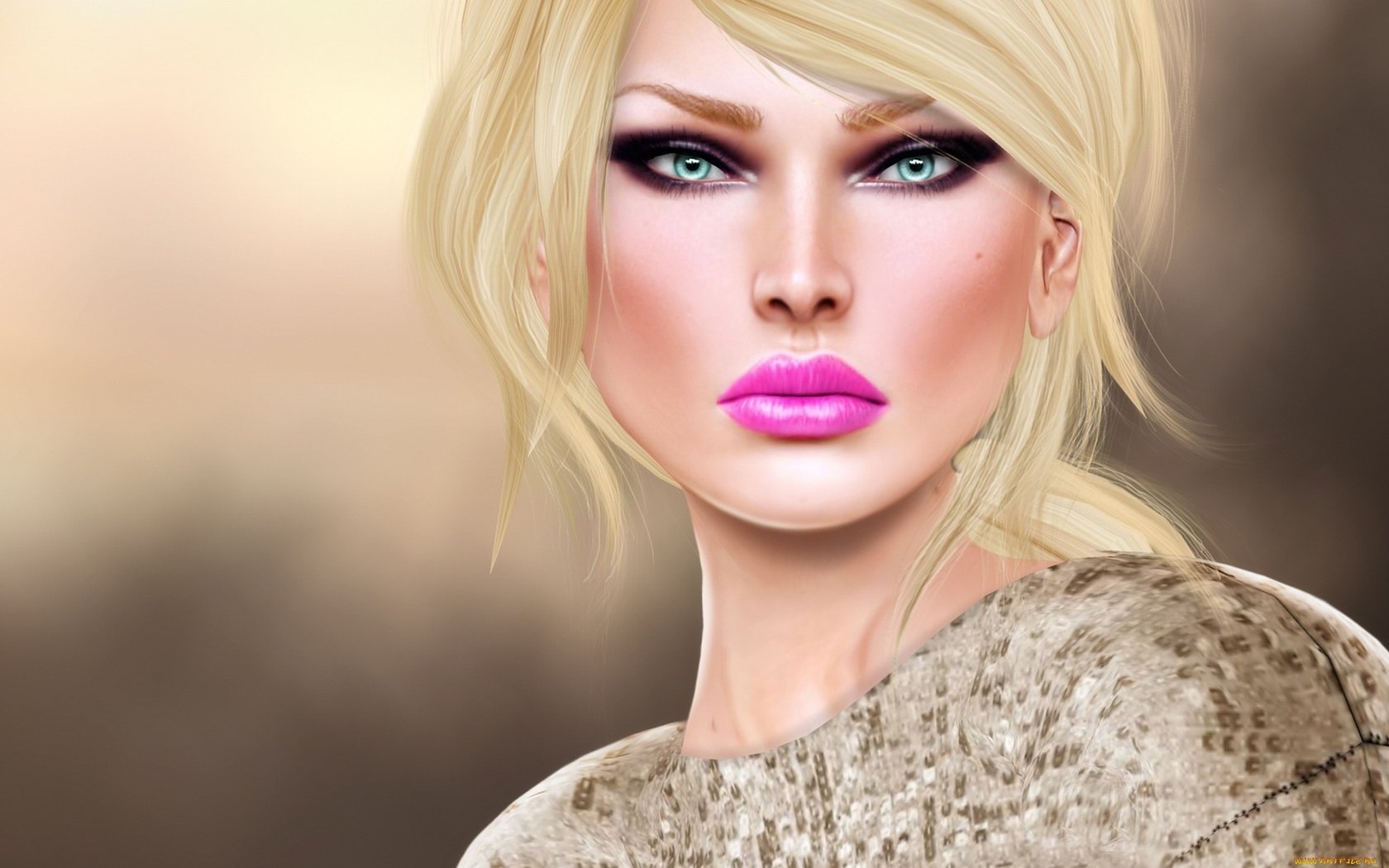 Обои девушка, блондинка, взгляд, губы, 3d графика, girl, blonde, look, lips, 3d graphics разрешение 2200x1380 Загрузить