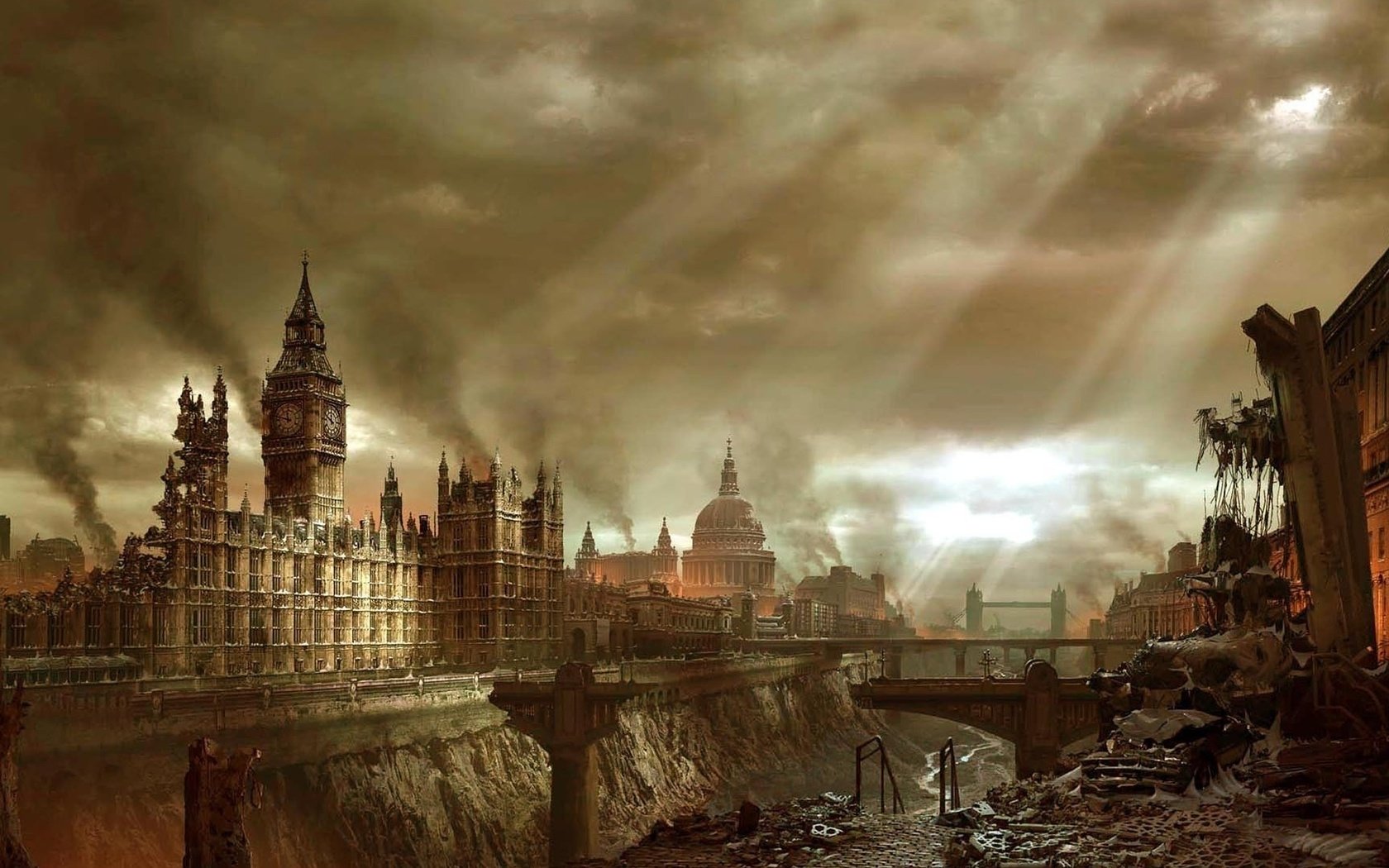 Обои лондон, город, здания, апокалипсис, катастрофа, биг бен, london, the city, building, apocalypse, disaster, big ben разрешение 1920x1080 Загрузить