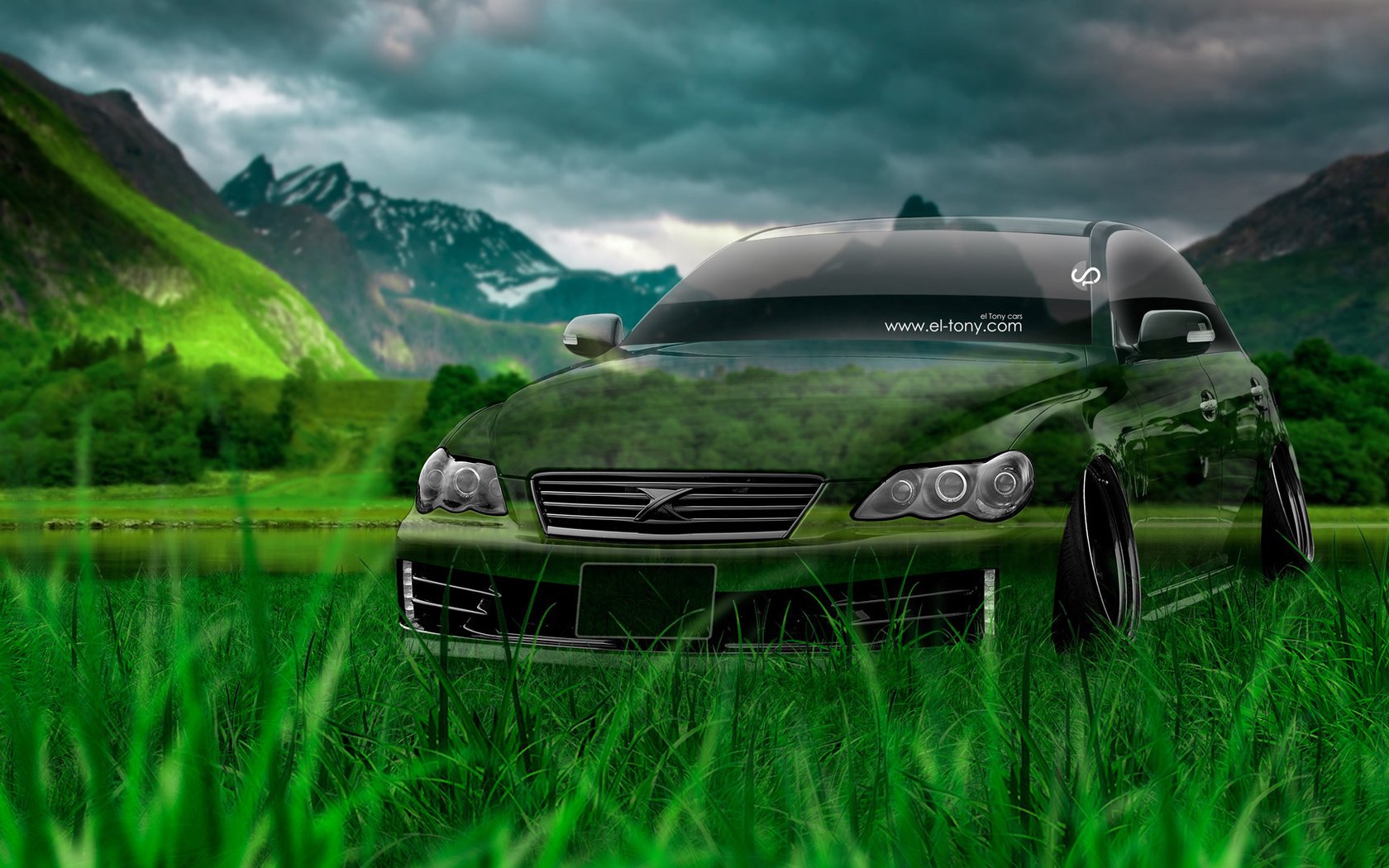 Обои трава, фотошоп, кристал, тюнинг, на природе, тойота, el tony cars, jdm, mark x, грин, green, grass, photoshop, crystal, tuning, nature, toyota разрешение 1920x1080 Загрузить