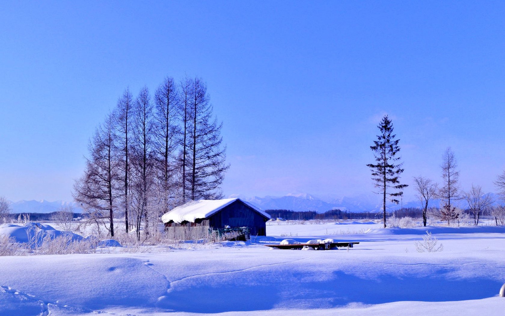 Зимний домик в поле
