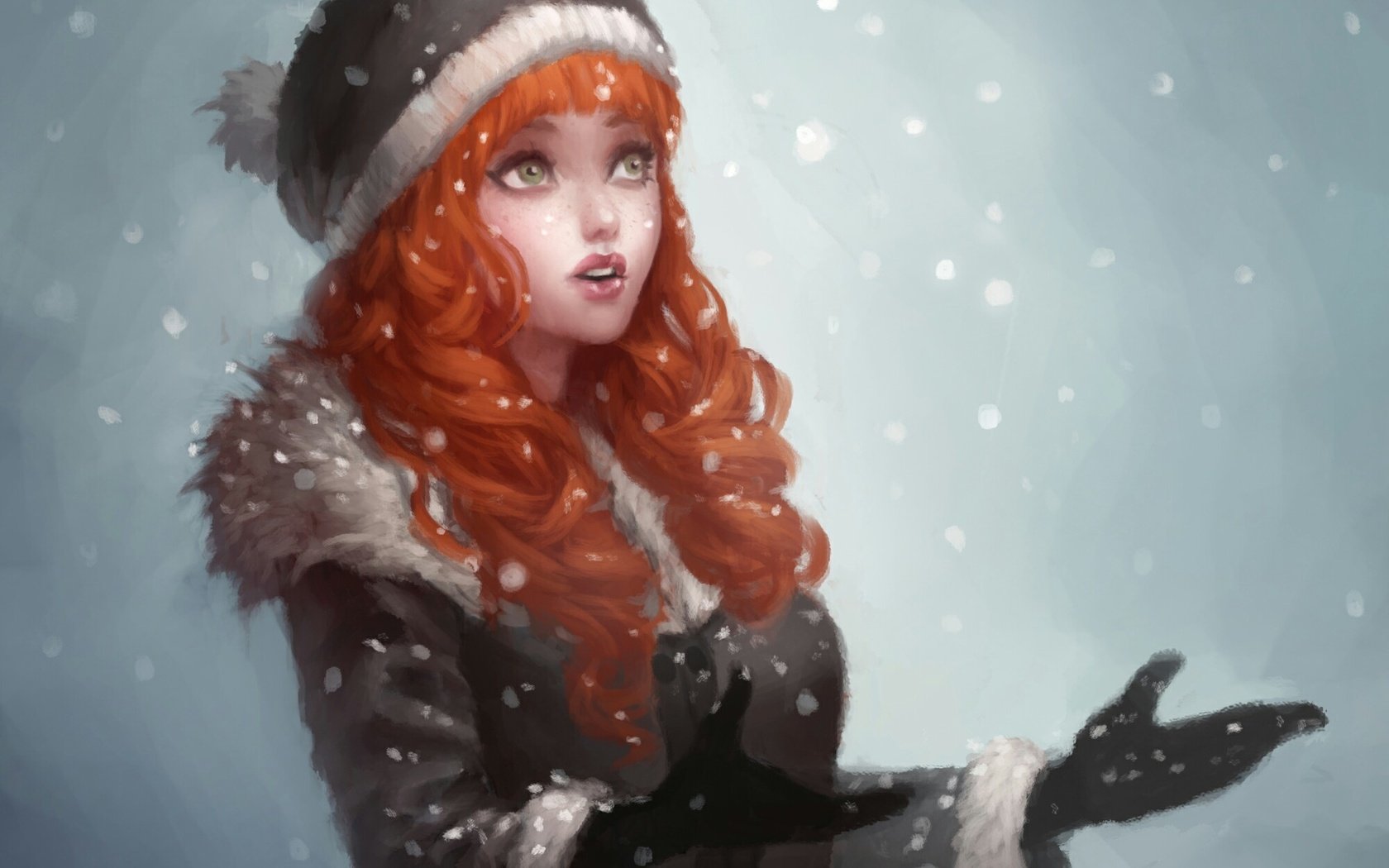 Обои арт, рисунок, снег, девушка, снежинки, рыжеволосая, art, figure, snow, girl, snowflakes, redhead разрешение 2000x1332 Загрузить