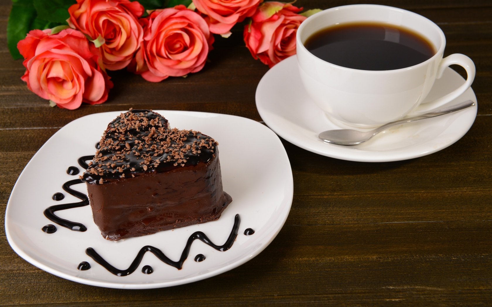 Обои розы, кофе, шоколад, десерт, пирожное, roses, coffee, chocolate, dessert, cake разрешение 5152x3439 Загрузить