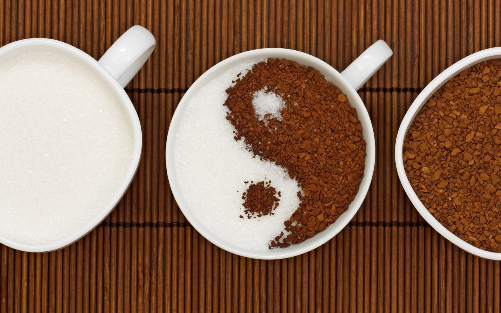 Обои кофе, чашки, сахар, инь и янь, ин-янь, кофе растворимый, coffee, cup, sugar, yin and yang, ying-yang, instant coffee разрешение 1920x1440 Загрузить