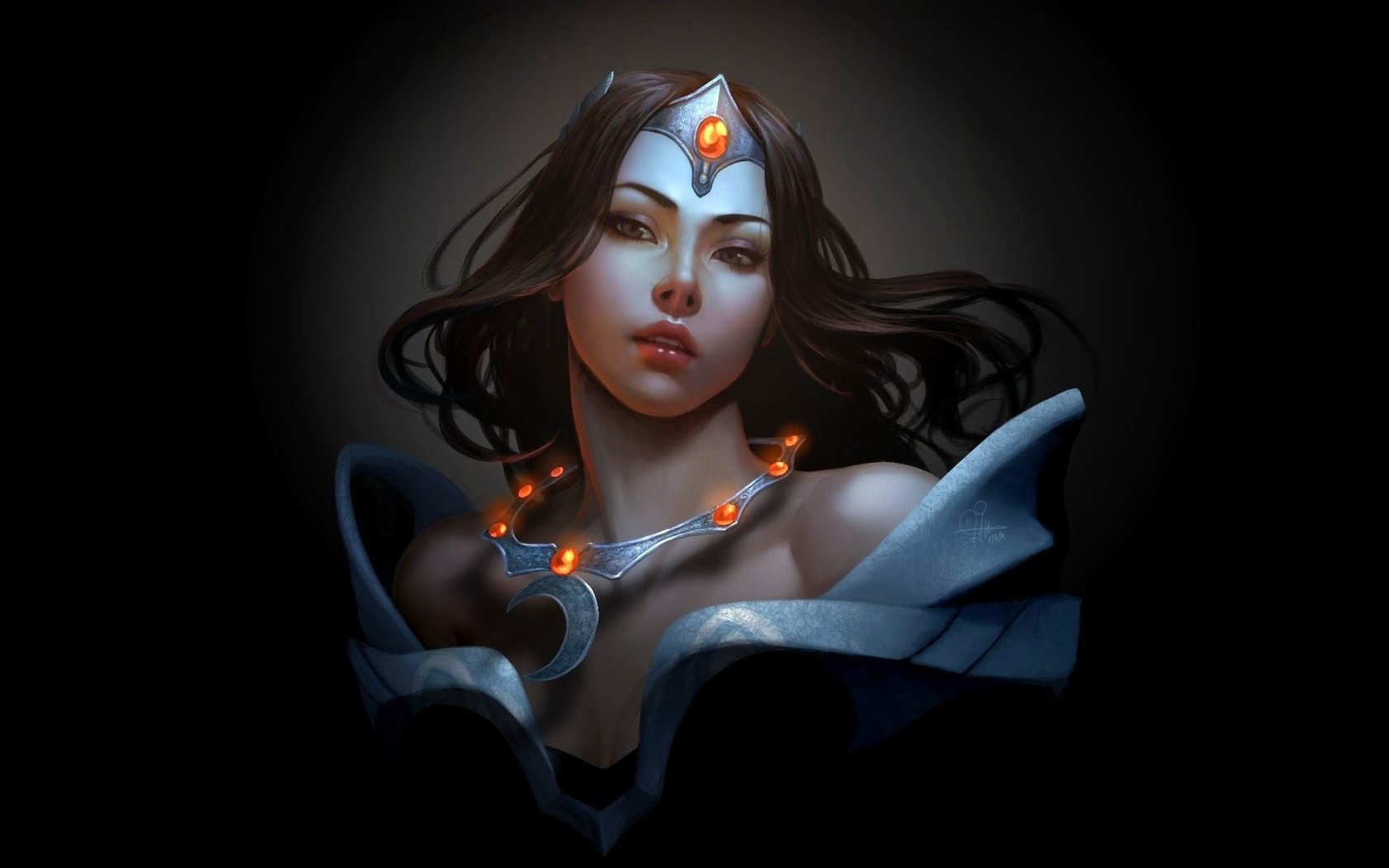 Обои арт, девушка, черный фон, ожерелье, dota 2, видео игры, mirana, princess of the moon, art, girl, black background, necklace, video games разрешение 1920x1200 Загрузить