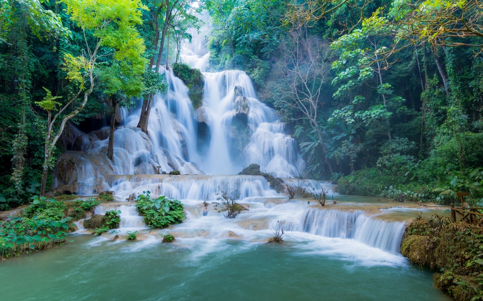 Обои водопад, лаос, tat kuang si waterfalls, luang prabang, waterfall, laos разрешение 2880x1920 Загрузить