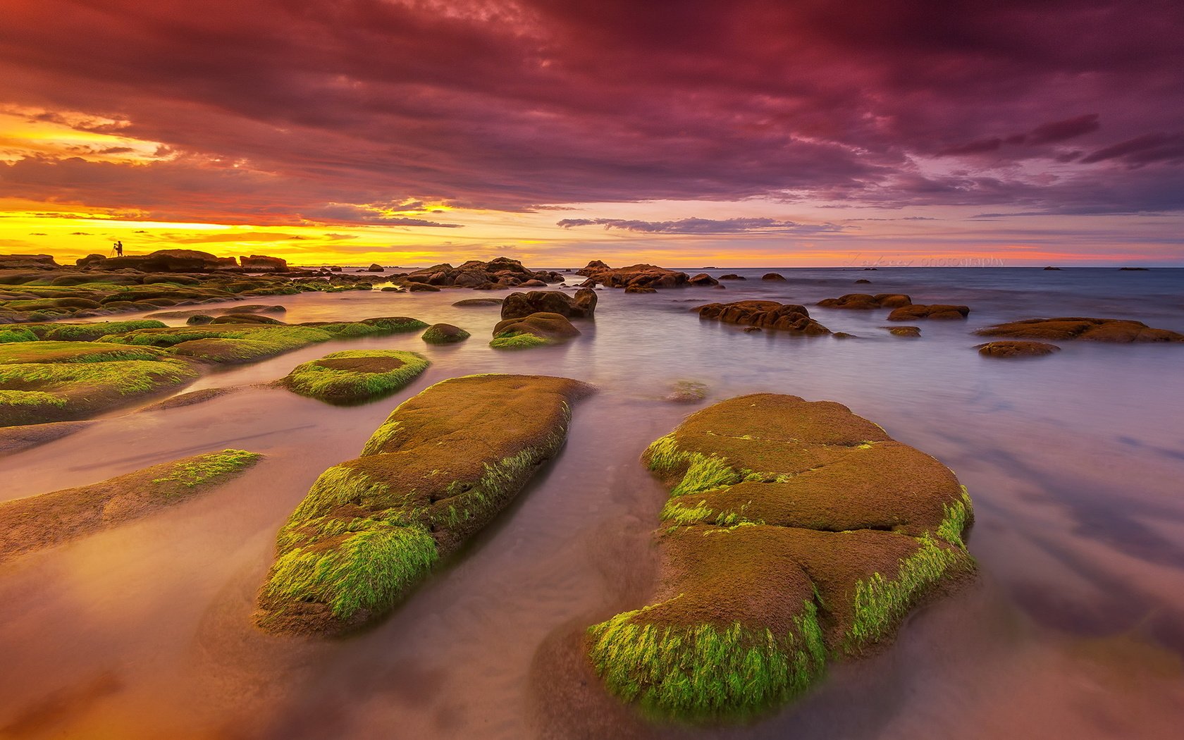 Обои скалы, камни, берег, закат, море, водоросли, rocks, stones, shore, sunset, sea, algae разрешение 2047x1246 Загрузить