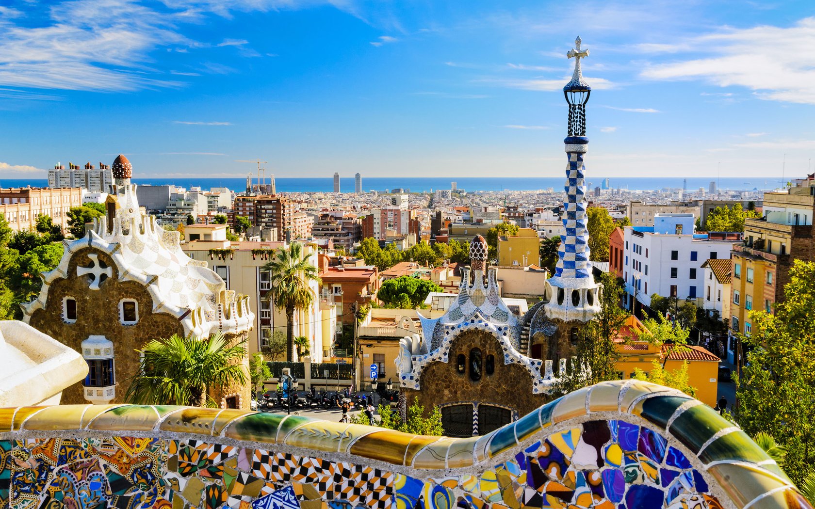 Обои город, испания, барселона, парк гуэль - гауди, the city, spain, barcelona, park güell - gaudí разрешение 2880x1800 Загрузить