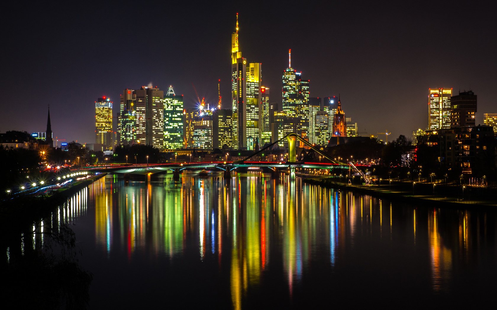 Обои ночь, огни, город, германия, франкфурт-на-майне, night, lights, the city, germany, frankfurt am main разрешение 1920x1200 Загрузить