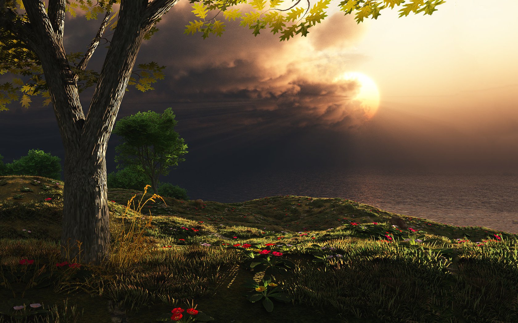 Обои пейзаж, графика, 3д, storm on the horizon, landscape, graphics, 3d разрешение 1920x1200 Загрузить