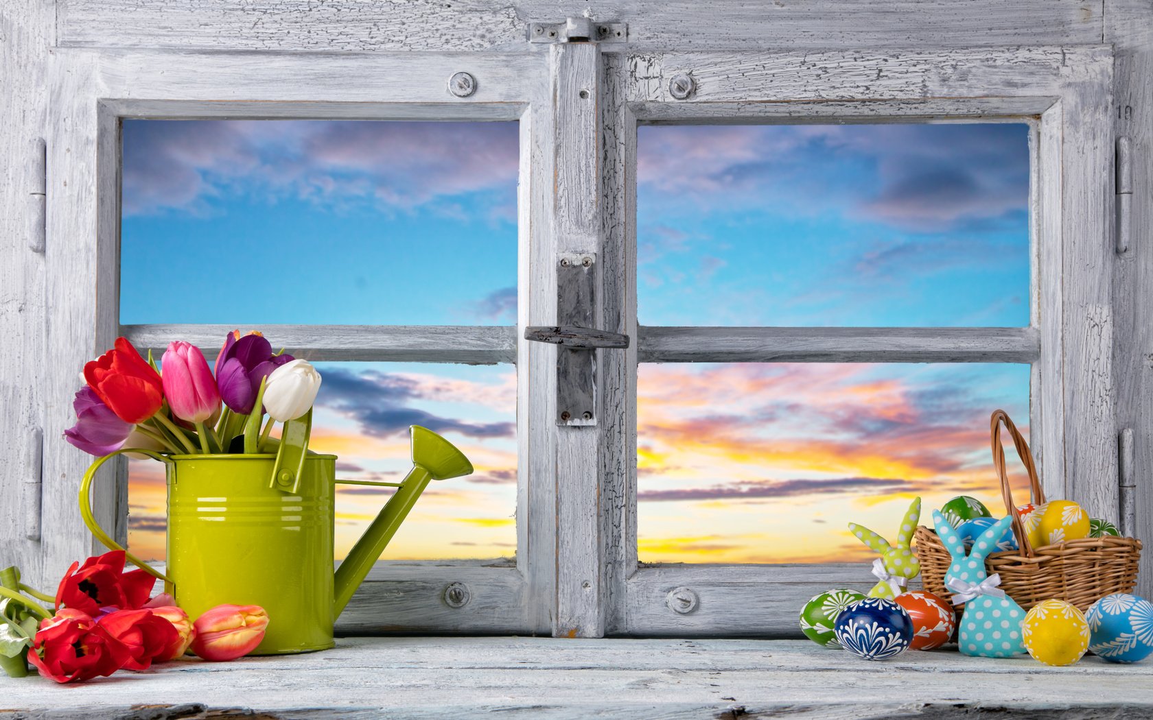 Обои цветы, весенние, весна, зеленые пасхальные, довольная, тюльпаны, окно, пасха, яйца, тульпаны,  цветы, глазунья, декорация, decoration, flowers, spring, happy, tulips, window, easter, eggs разрешение 6258x3959 Загрузить