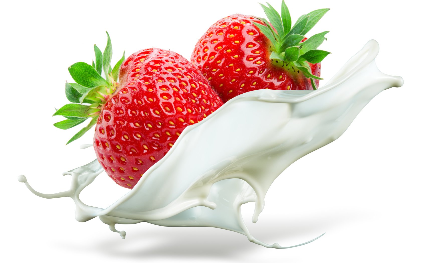 Обои клубника, ягоды, белый фон, всплеск, молоко, strawberry, berries, white background, splash, milk разрешение 6052x4276 Загрузить