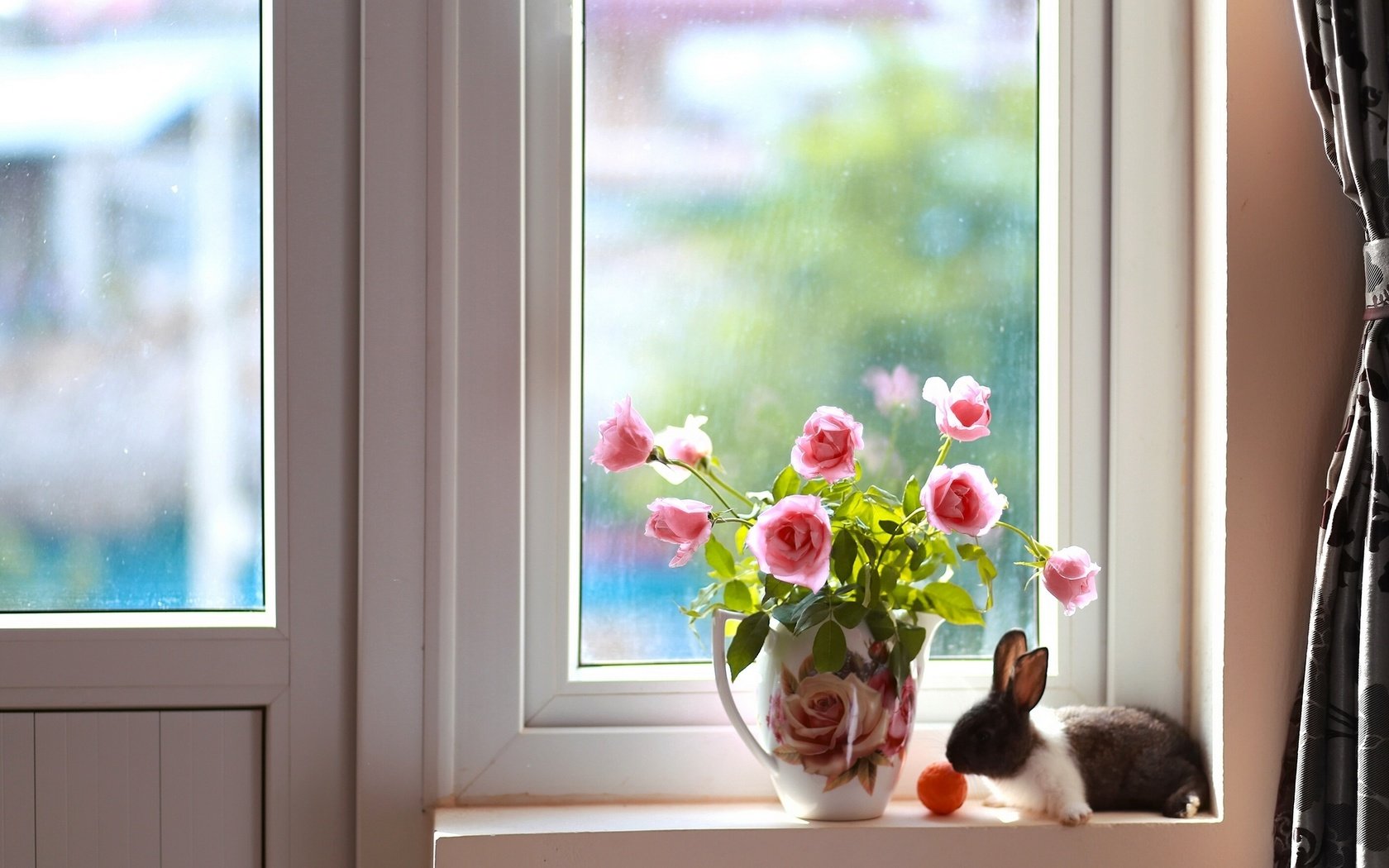 Обои розы, букет, кролик, окно, кувшин, roses, bouquet, rabbit, window, pitcher разрешение 2048x1365 Загрузить