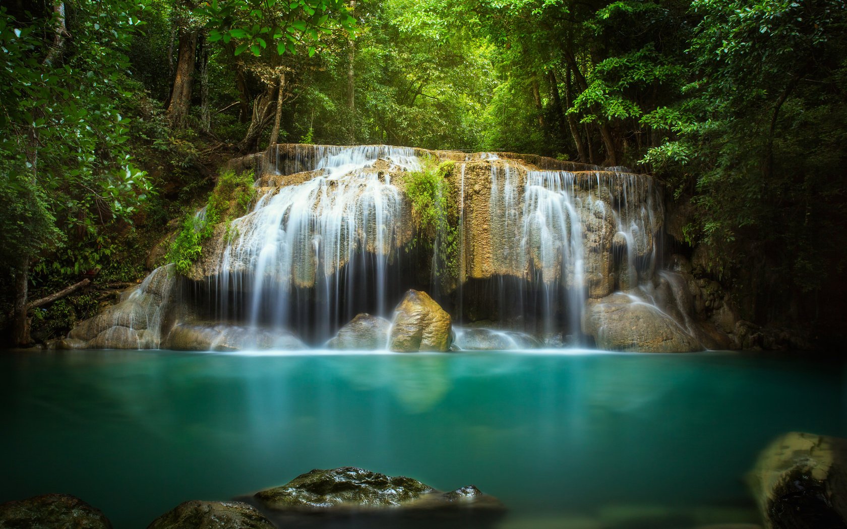 Обои деревья, вода, камни, водопад, поток, trees, water, stones, waterfall, stream разрешение 2048x1365 Загрузить