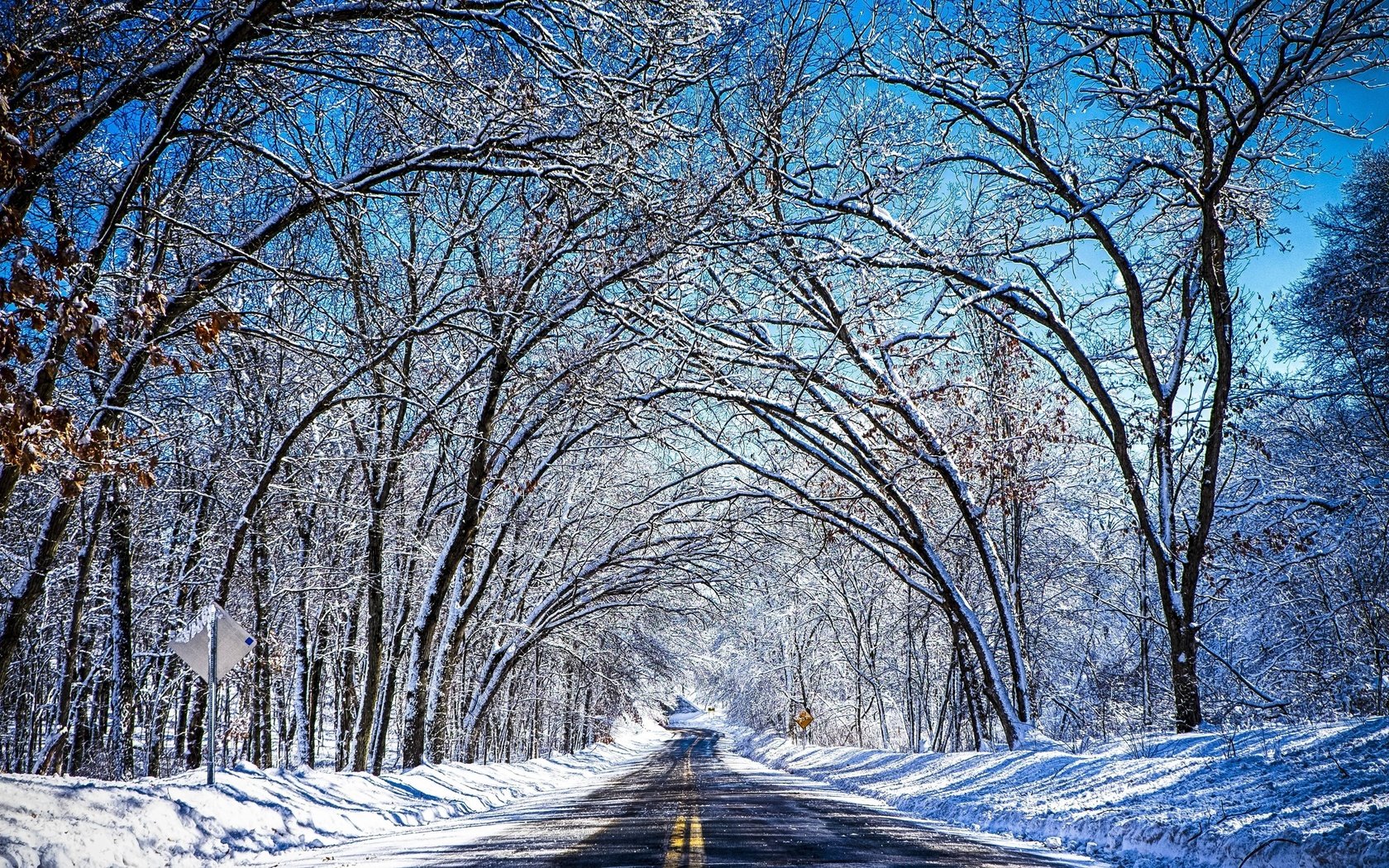 Обои небо, дорога, деревья, снег, зима, туннель, the sky, road, trees, snow, winter, the tunnel разрешение 4896x2690 Загрузить