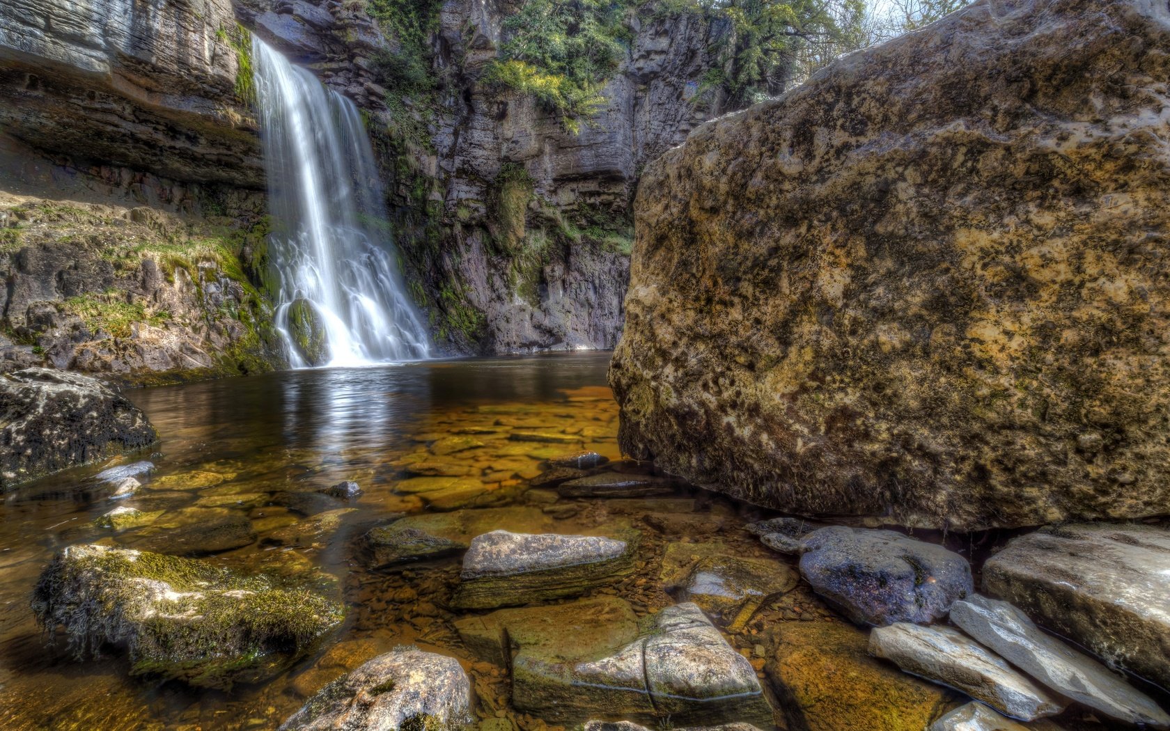 Обои скалы, камни, водопад, великобритания, hdr, thorton force waterfall, rocks, stones, waterfall, uk, several attractions force waterfall разрешение 2880x1920 Загрузить