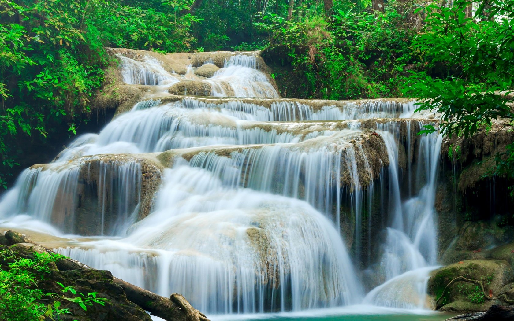 Обои лес, ручей, водопад, таиланд, kanchanaburi, erawan waterfall, эраван, канчанабури, водопад эраван, forest, stream, waterfall, thailand, erawan разрешение 2880x2304 Загрузить