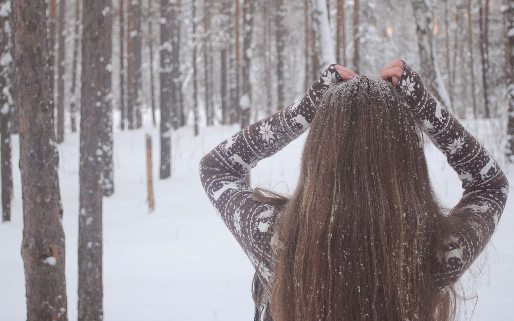 Обои снег, природа, девушка, свитер, длинные волосы, snow, nature, girl, sweater, long hair разрешение 2560x1600 Загрузить