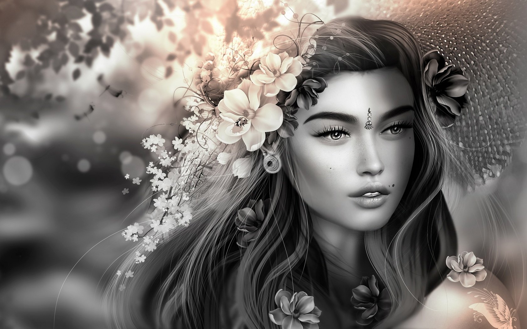 Обои цветы, девушка, волосы, украшение, flowers, girl, hair, decoration разрешение 2048x1151 Загрузить