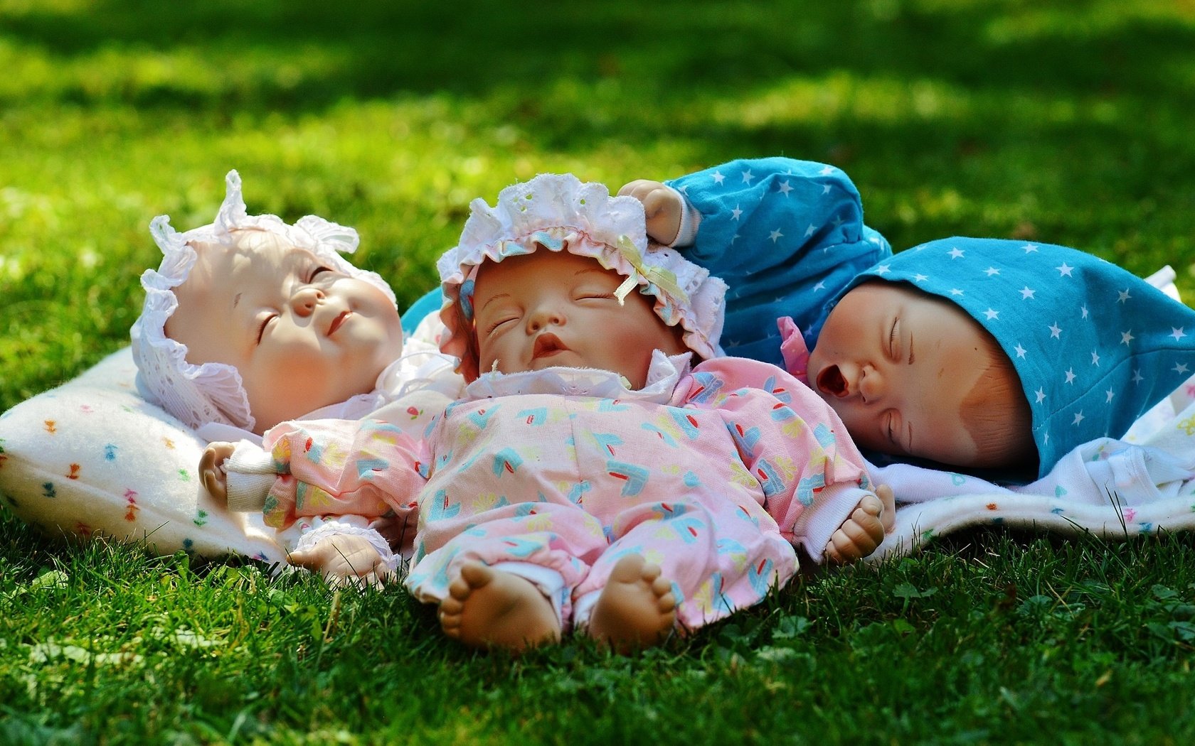 Обои трава, дети, игрушки, малыши, куклы, новорожденные, grass, children, toys, kids, doll, newborns разрешение 2000x1330 Загрузить