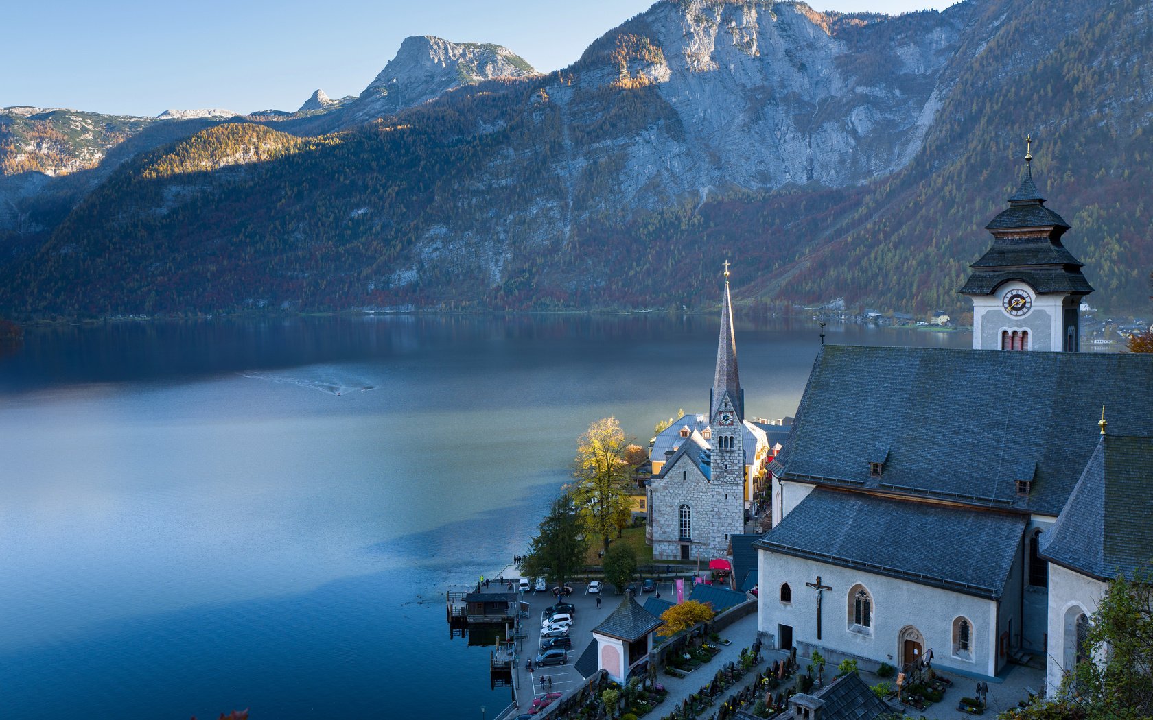 Обои озеро, горы, австрия, дома, городок, церковь, альпы, гальштат, lake, mountains, austria, home, town, church, alps, hallstatt разрешение 5947x3909 Загрузить