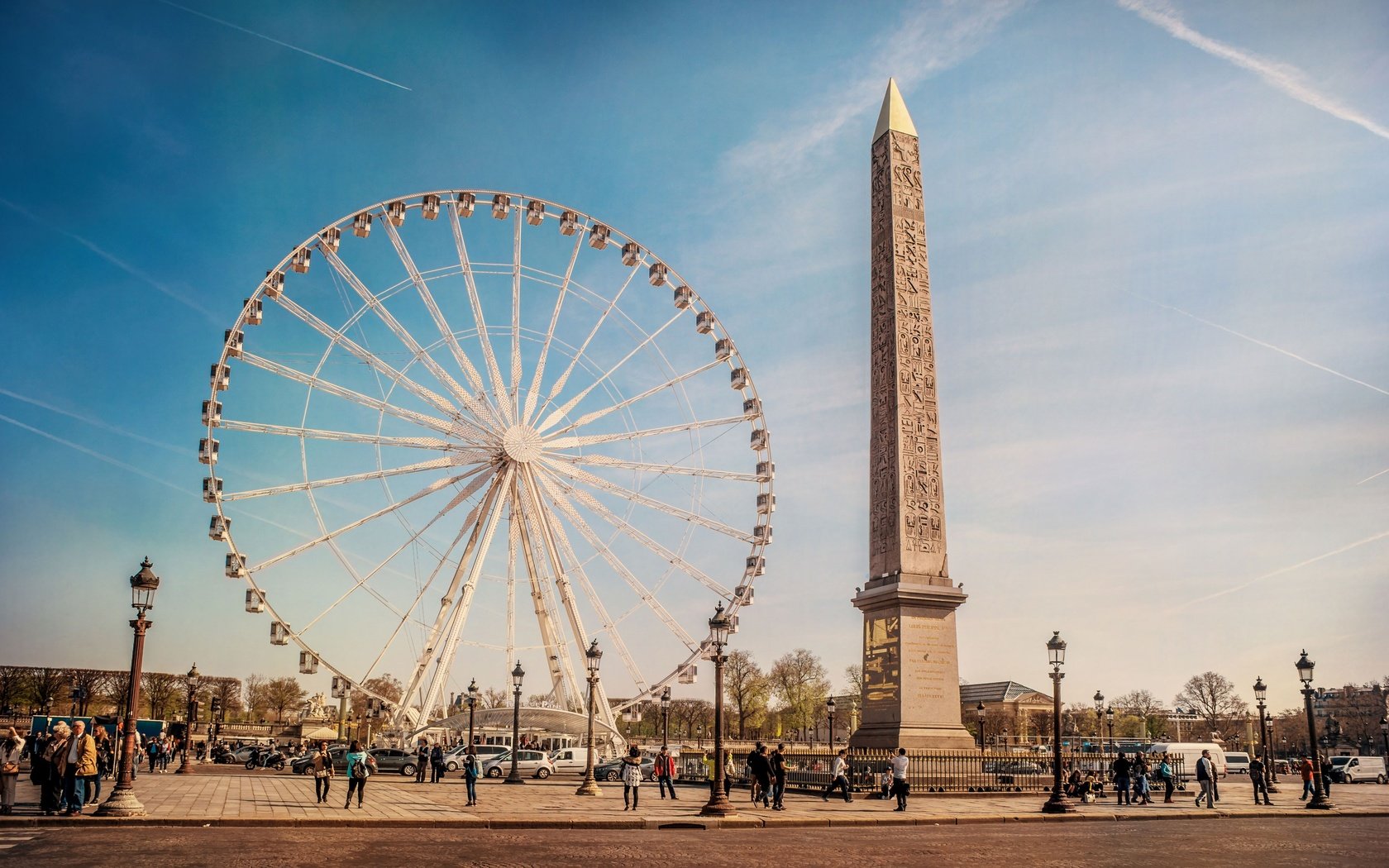 Обои люди, колесо обозрения, город, париж, франция, обелиск, people, ferris wheel, the city, paris, france, obelisk разрешение 3840x2560 Загрузить
