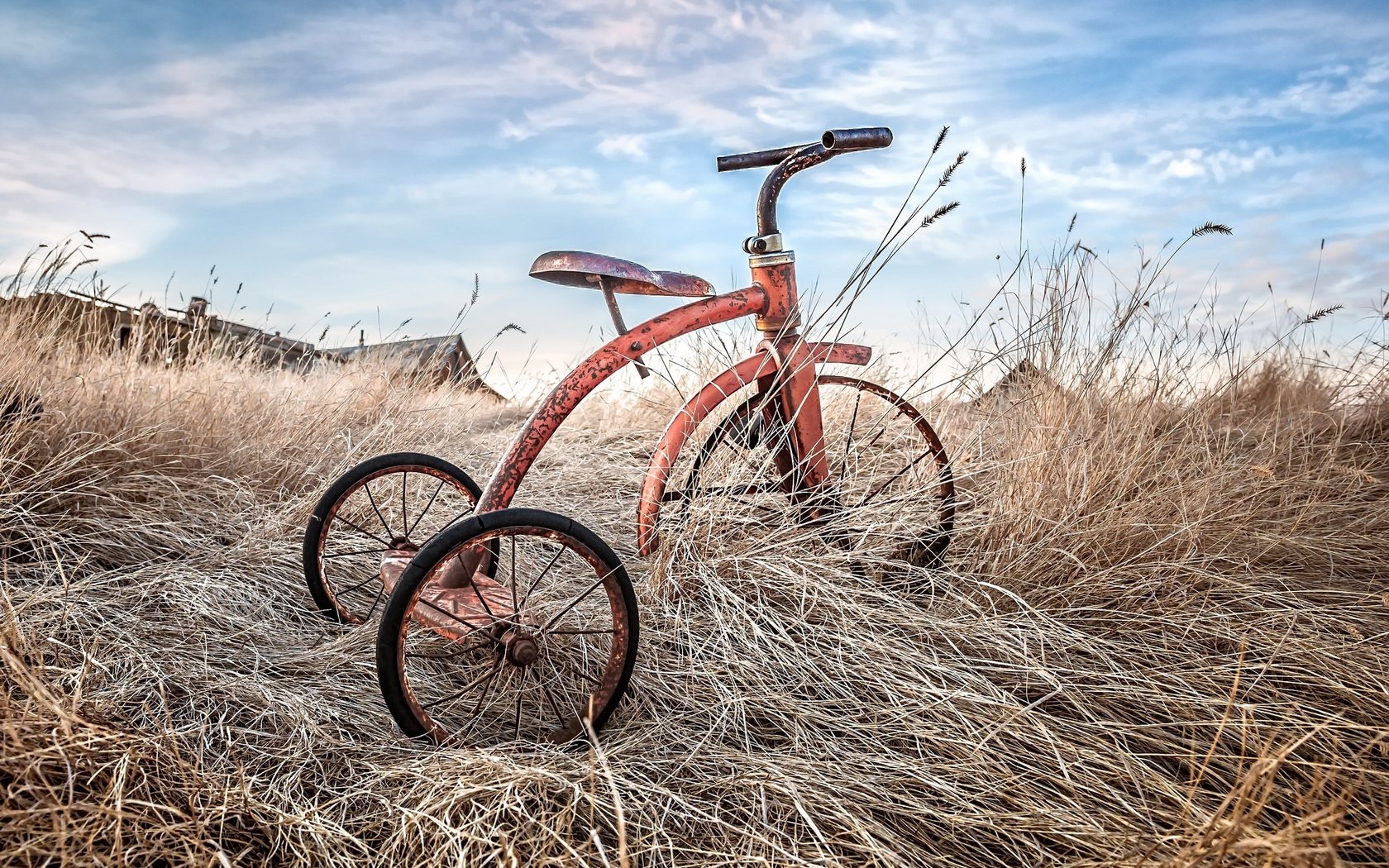 Обои небо, трава, облака, фон, велосипед, the sky, grass, clouds, background, bike разрешение 2048x1365 Загрузить