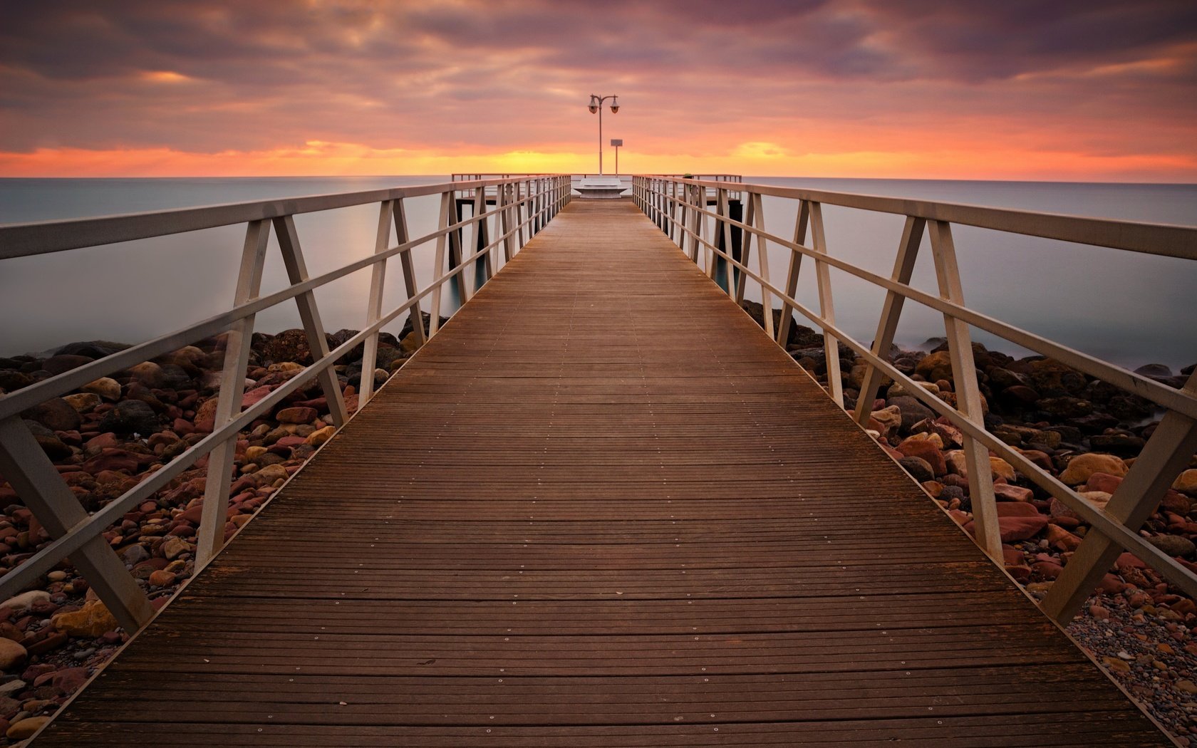 Обои небо, облака, мостик, закат, море, горизонт, пирс, причал, the sky, clouds, the bridge, sunset, sea, horizon, pierce, pier разрешение 5184x3456 Загрузить