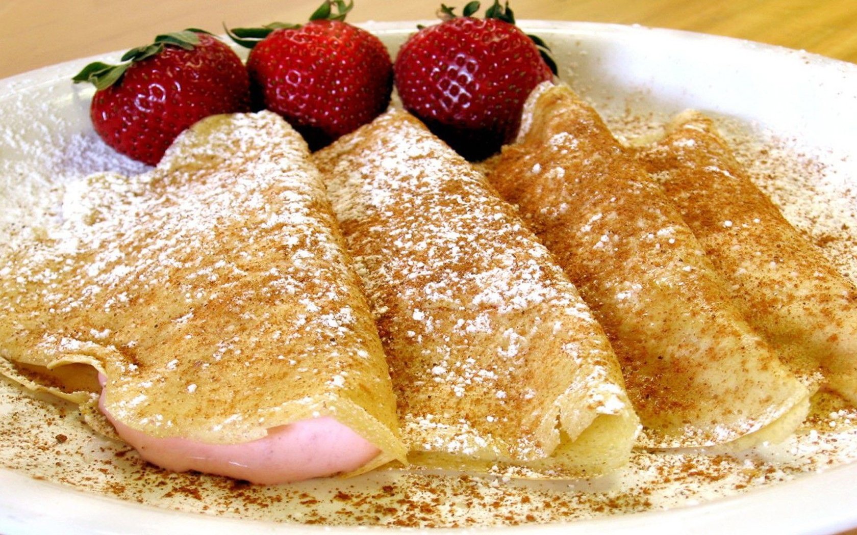 Обои клубника, блинчики, сахарная пудра, блины, начинка, strawberry, pancakes, powdered sugar, filling разрешение 1920x1080 Загрузить