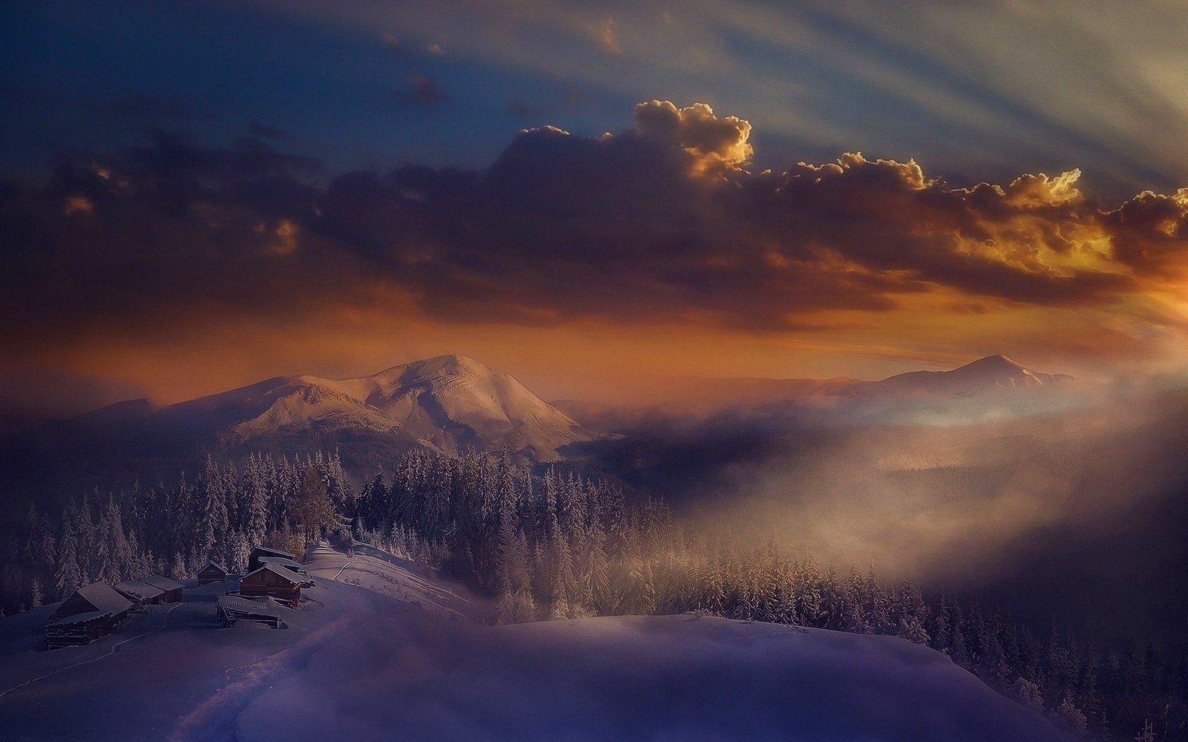Зимний рассвет в горах