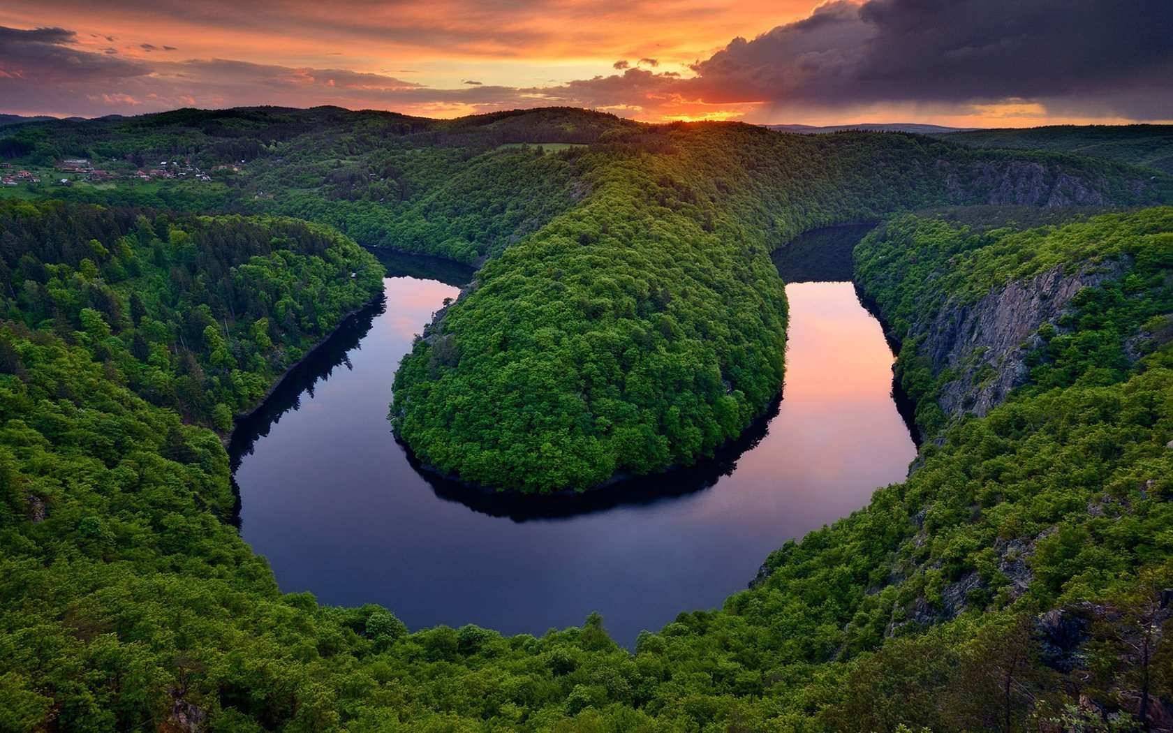 Обои озеро, река, природа, лес, закат, пейзаж, холм, lake, river, nature, forest, sunset, landscape, hill разрешение 1920x1200 Загрузить