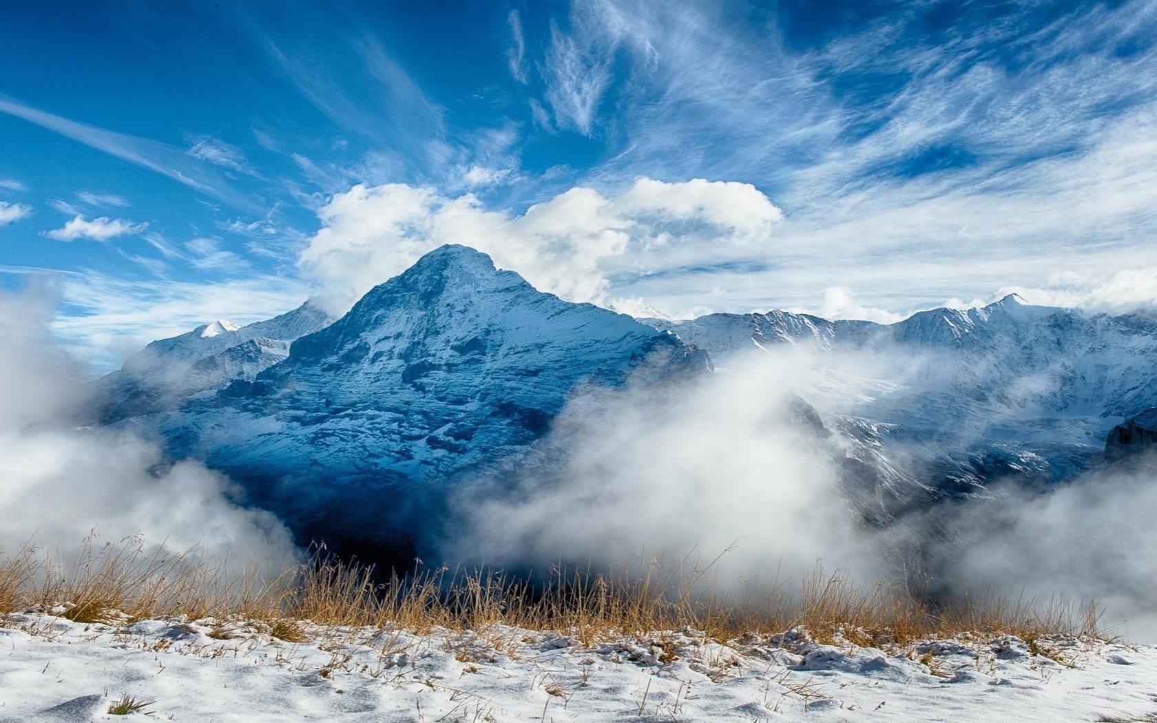 Обои небо, альпы, облака, снег, природа, зима, пейзаж, гора, плато, the sky, alps, clouds, snow, nature, winter, landscape, mountain, plateau разрешение 1920x1080 Загрузить