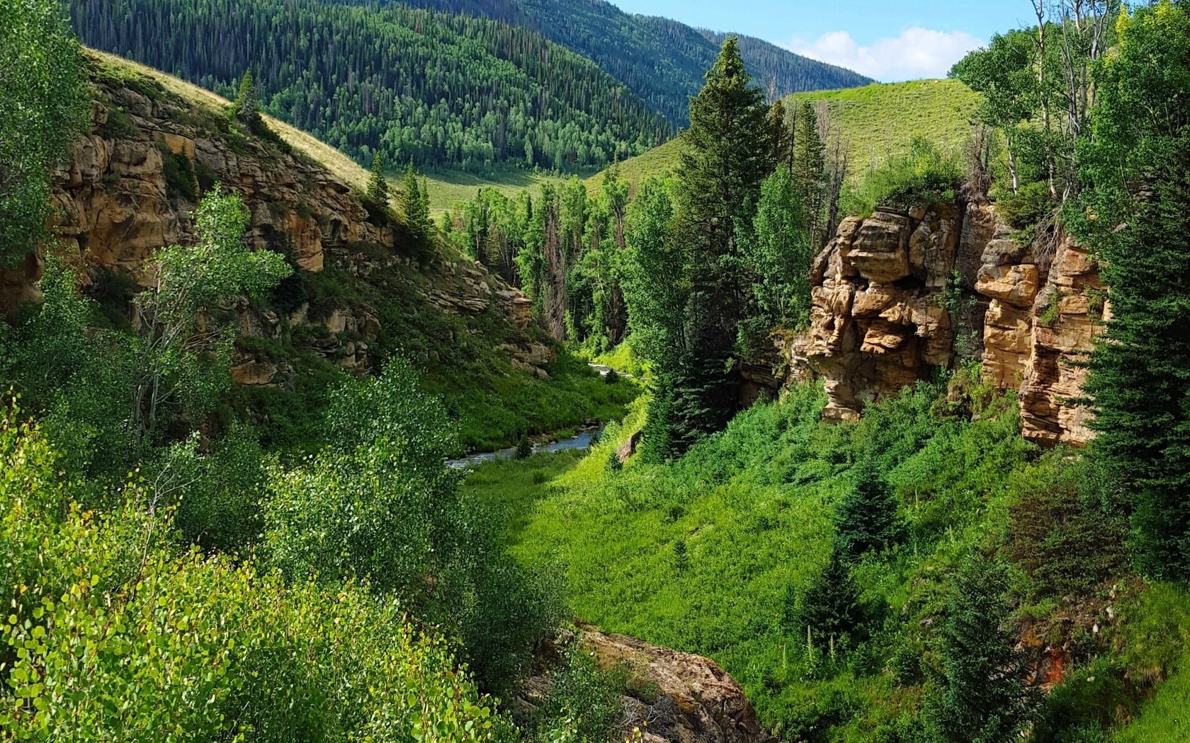 Обои деревья, скалы, холмы, природа, лес, долина, овраг, trees, rocks, hills, nature, forest, valley, the ravine разрешение 2689x1969 Загрузить