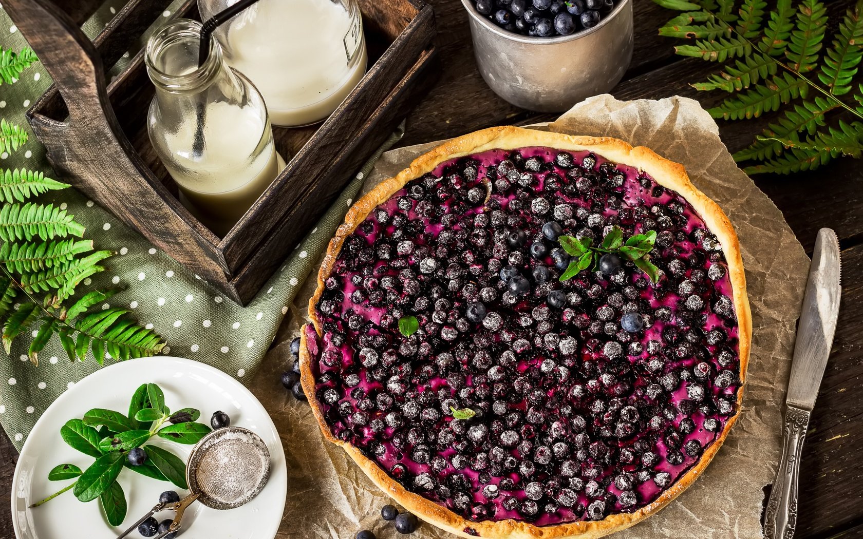 Обои мята, ягоды, черника, выпечка, пирог, mint, berries, blueberries, cakes, pie разрешение 3000x2000 Загрузить