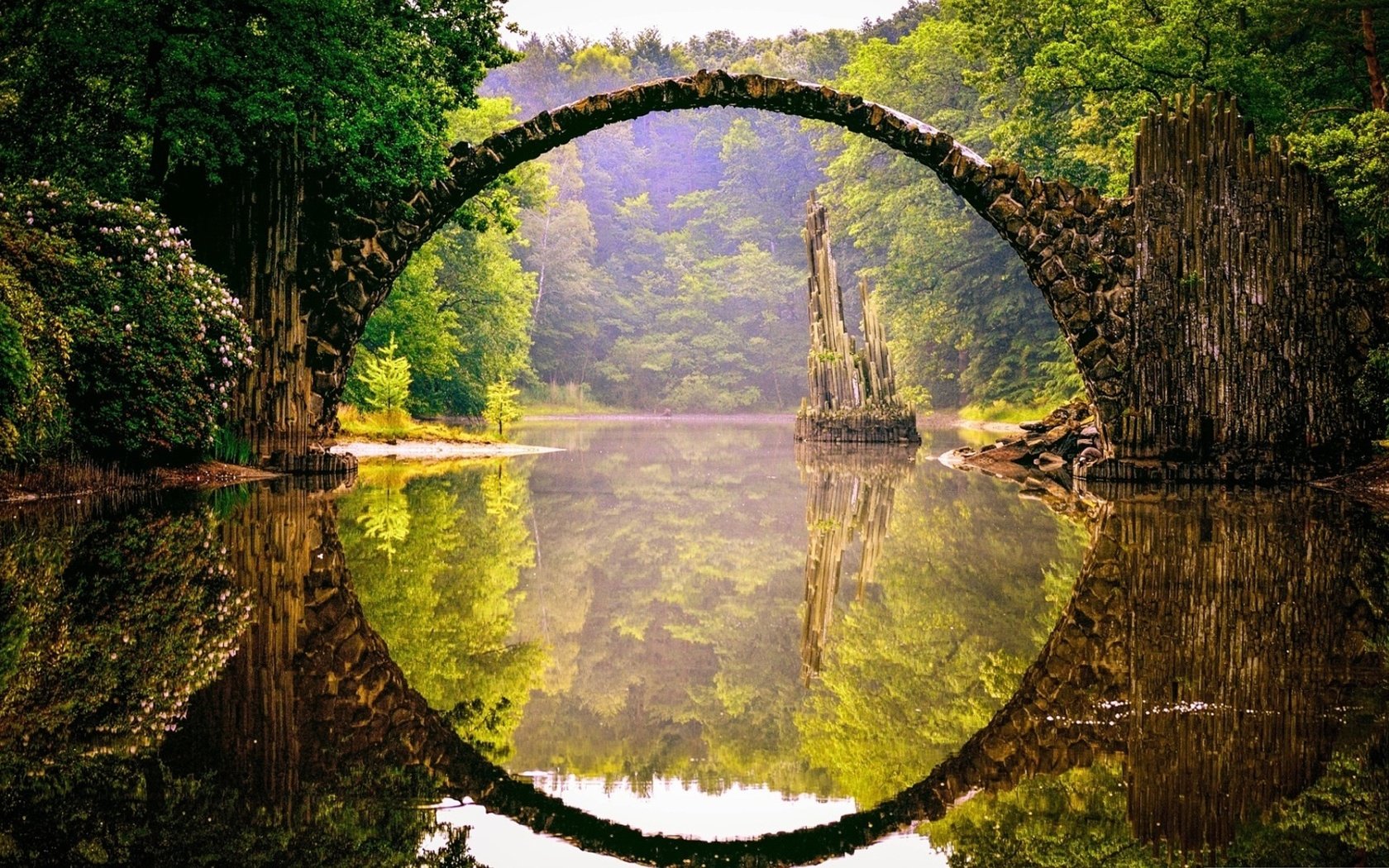 Загрузить обои деревья, мост, вода, германия, река, robert häfner, мост рак...