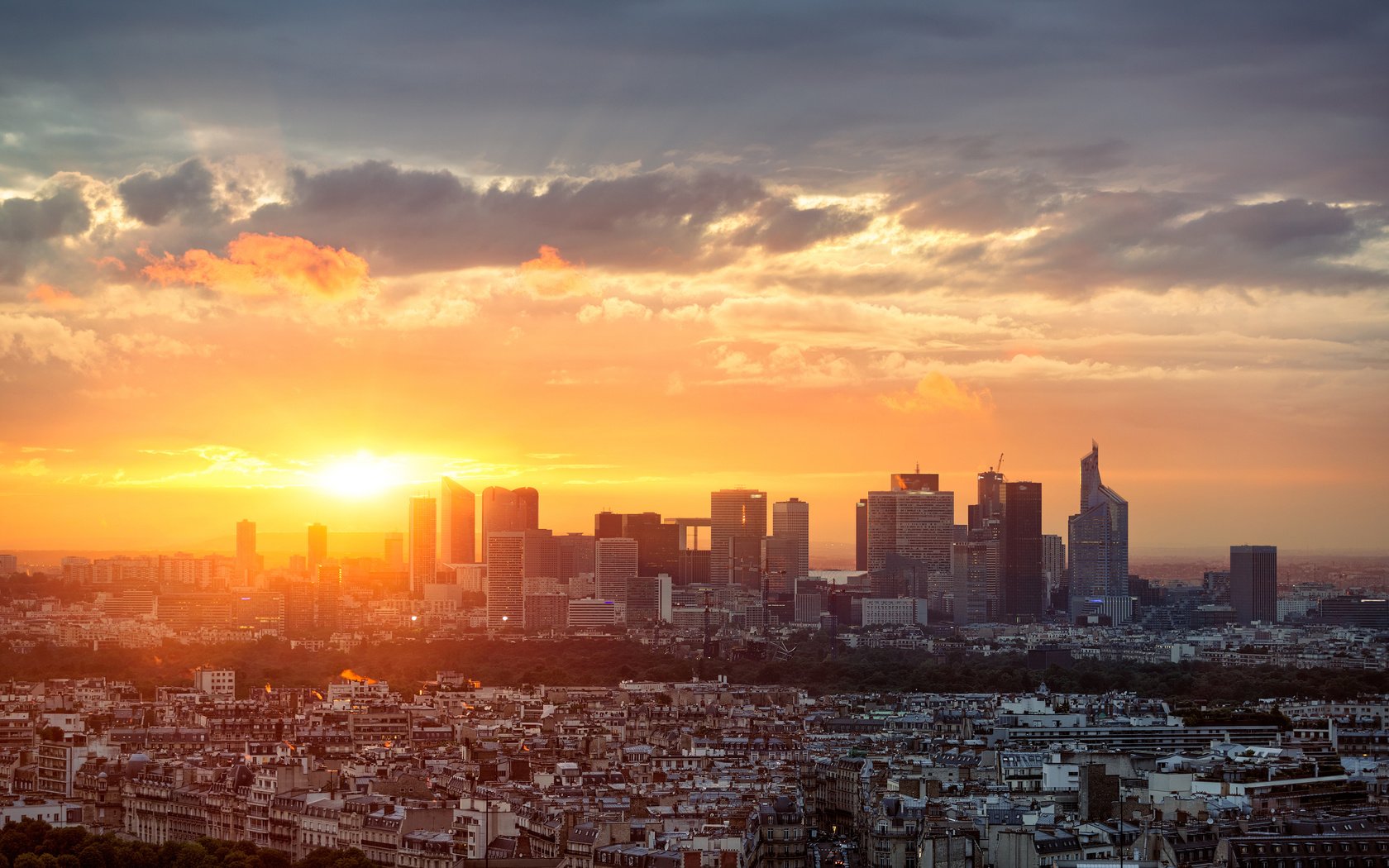 Обои закат, панорама, город, париж, франция, sunset, panorama, the city, paris, france разрешение 3840x2400 Загрузить