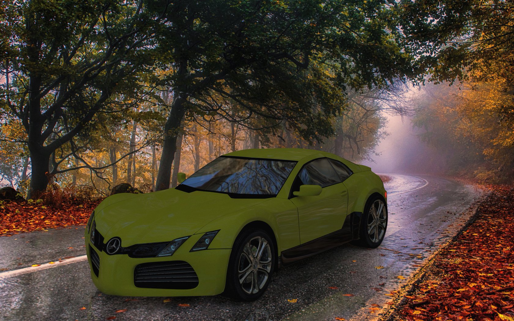 Обои дорога, осень, концепт, мерседес, road, autumn, the concept, mercedes разрешение 3553x1998 Загрузить