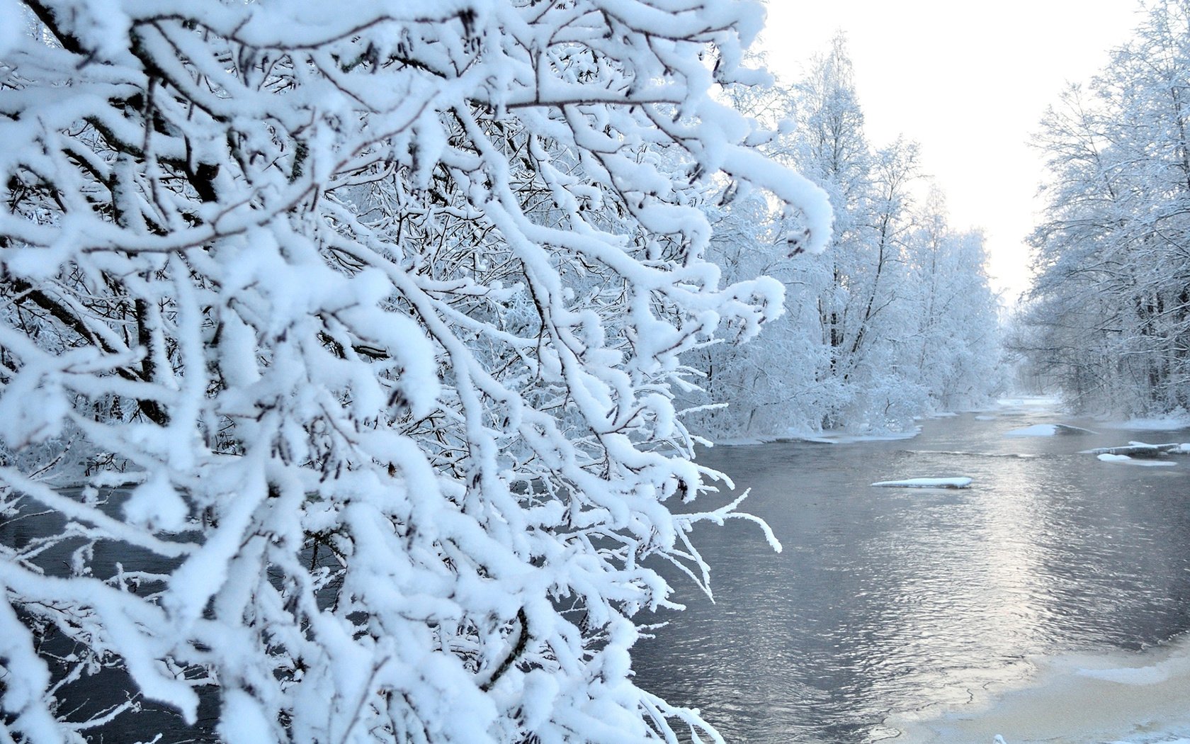 Обои река, снег, природа, лес, зима, river, snow, nature, forest, winter разрешение 1920x1200 Загрузить