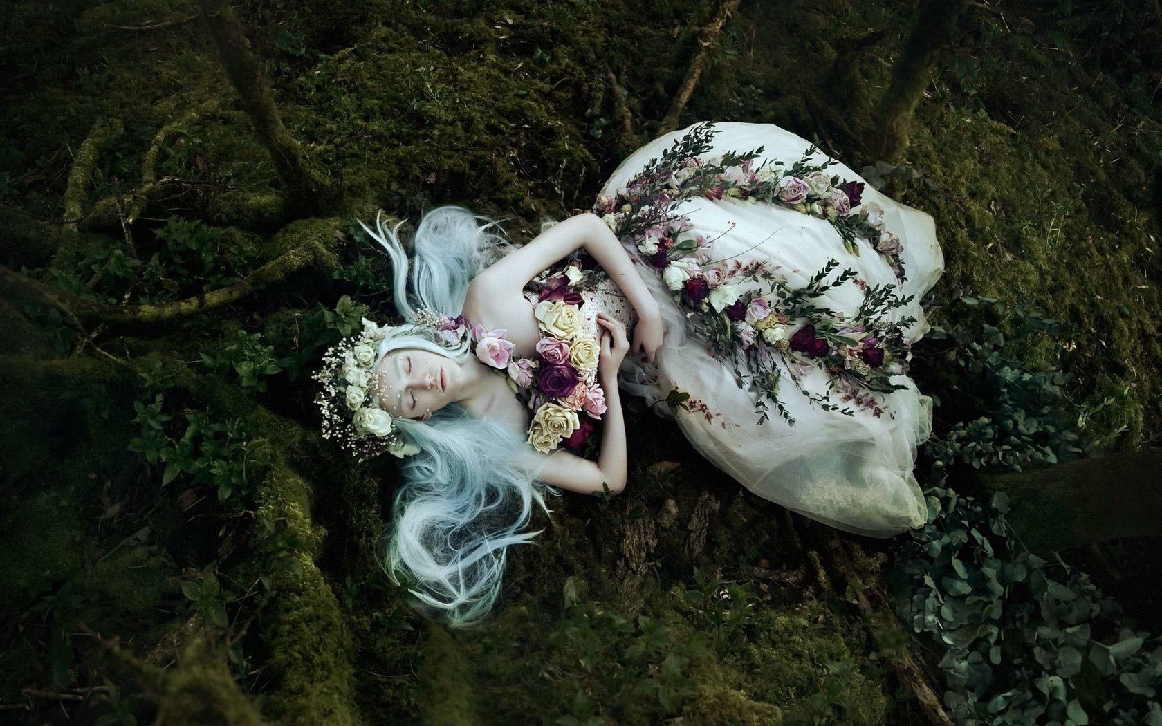 Обои цветы, девушка, мох, bella kotak, flowers, girl, moss разрешение 2048x1667 Загрузить