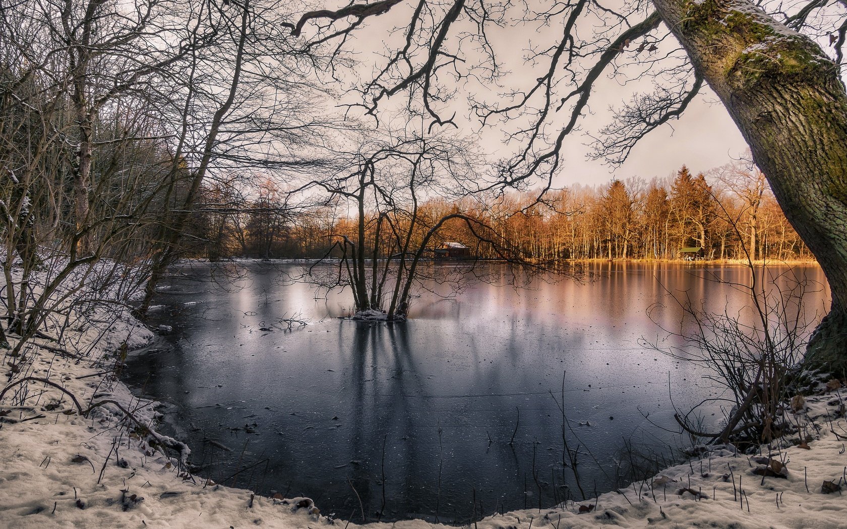 Обои озеро, зима, утро, lake, winter, morning разрешение 2048x1365 Загрузить