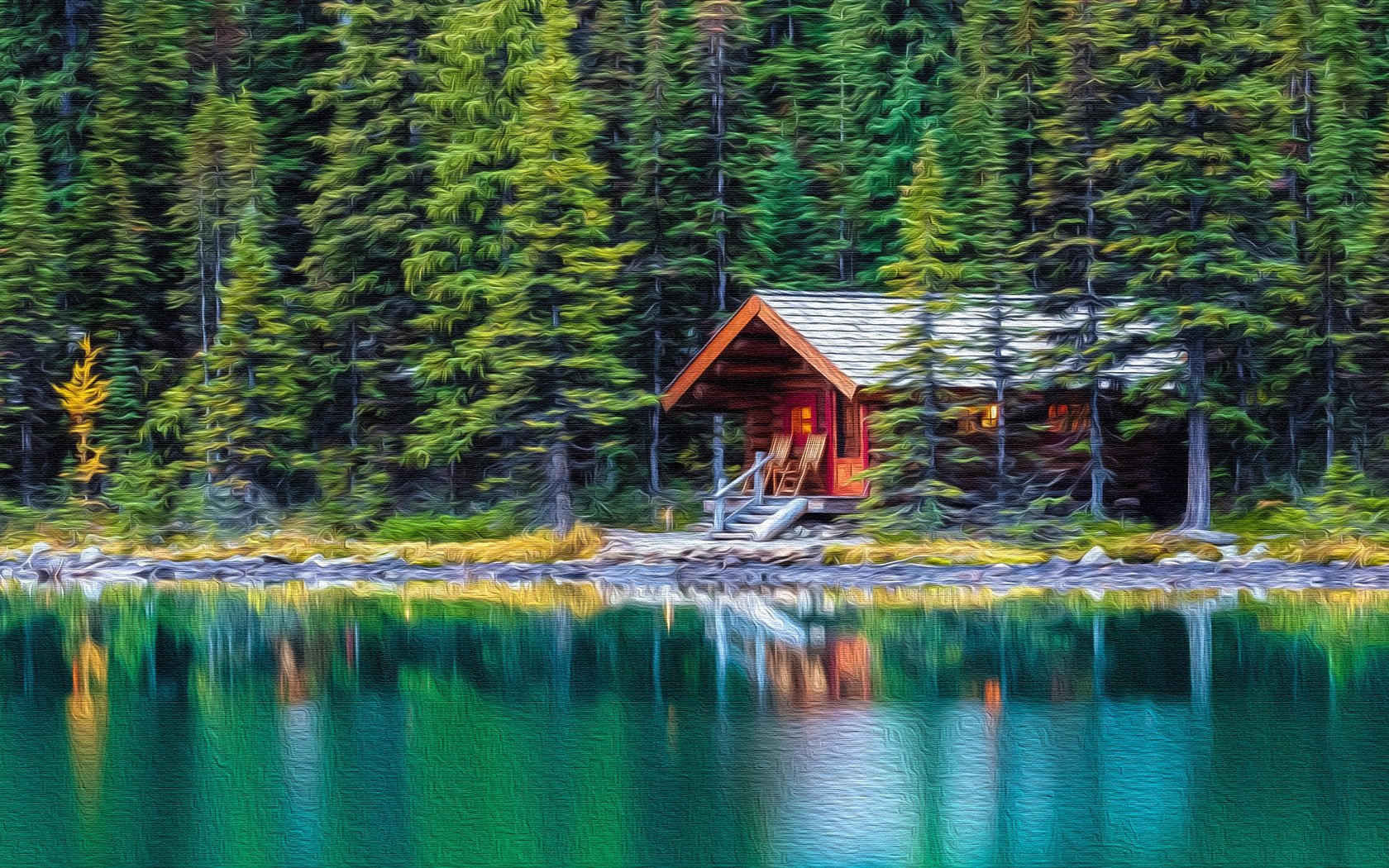 Обои деревья, озеро, лес, отражение, дом, хижина, trees, lake, forest, reflection, house, hut разрешение 3840x2160 Загрузить