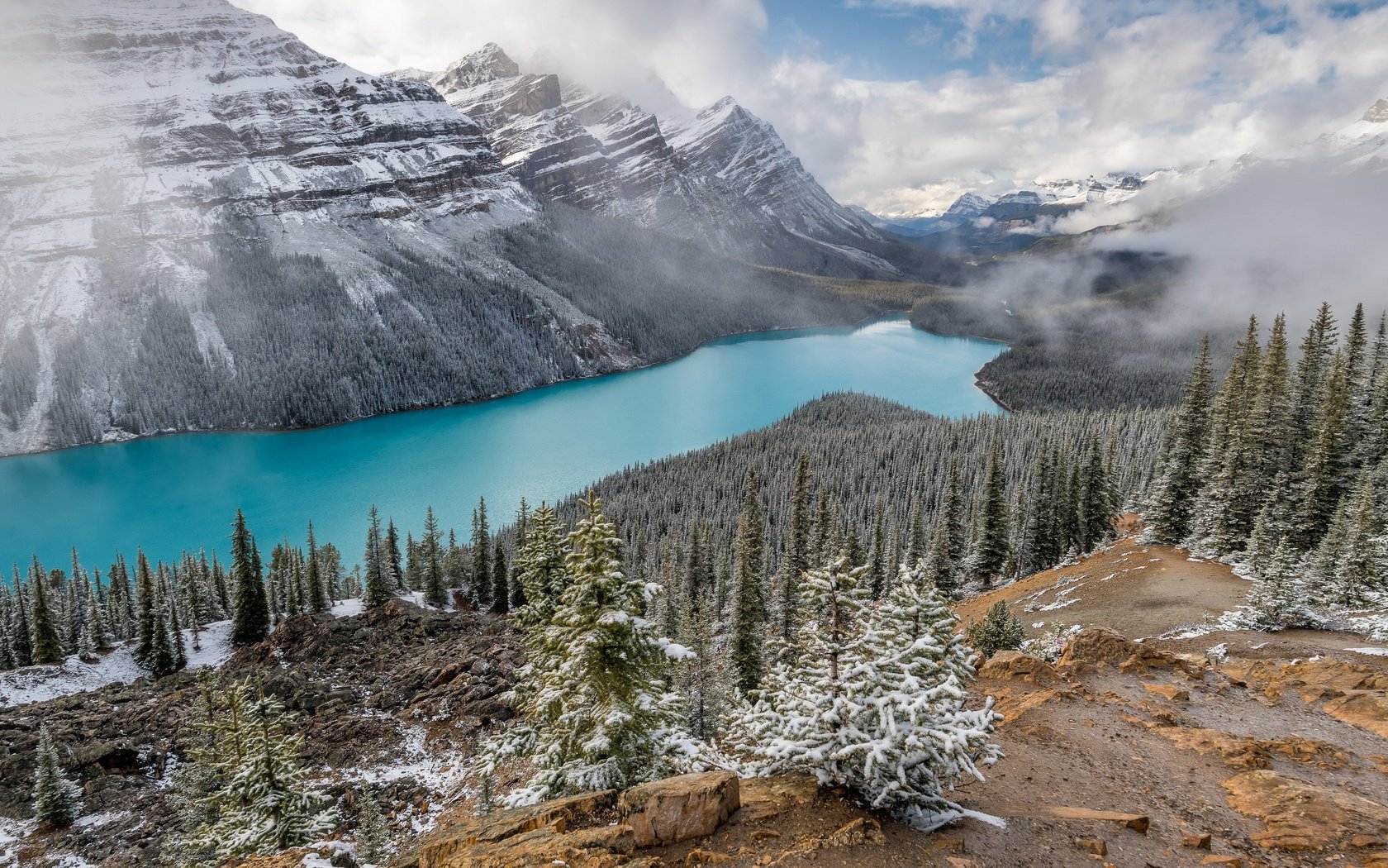 Обои горы, природа, peyto lake, mountains, nature разрешение 3840x2160 Загрузить