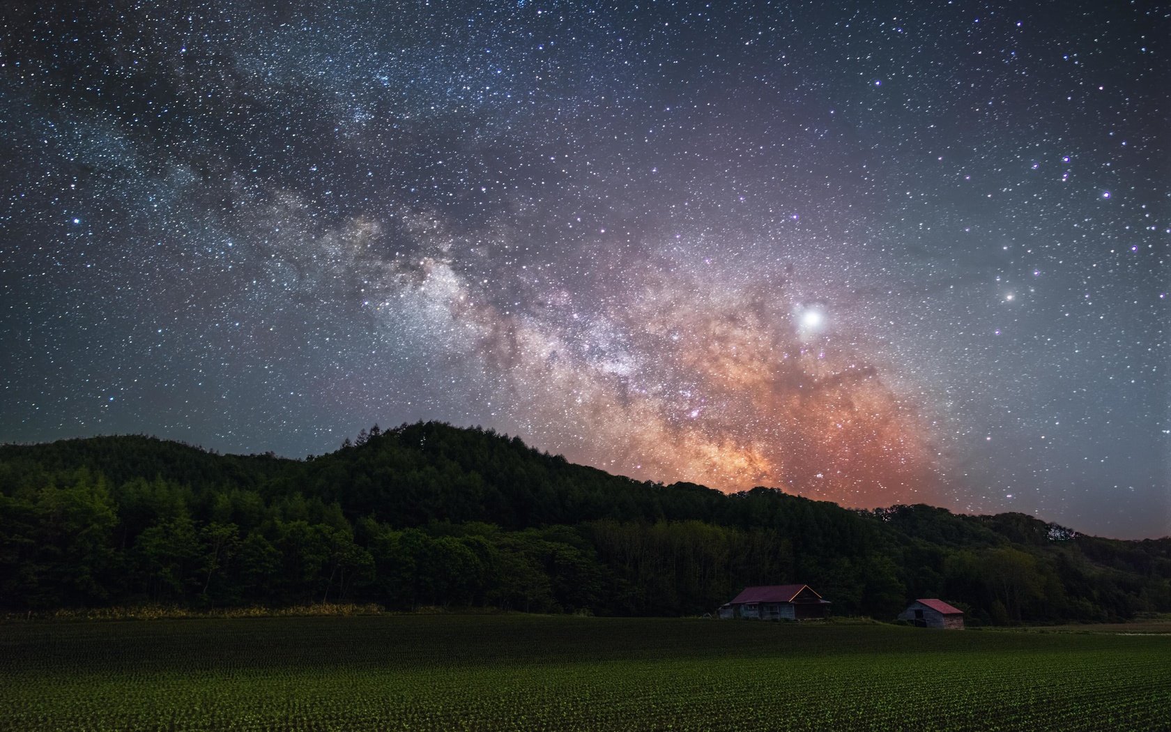 Обои ночь, пейзаж, поле, япония, звездное небо, млечный путь, night, landscape, field, japan, starry sky, the milky way разрешение 3840x2400 Загрузить