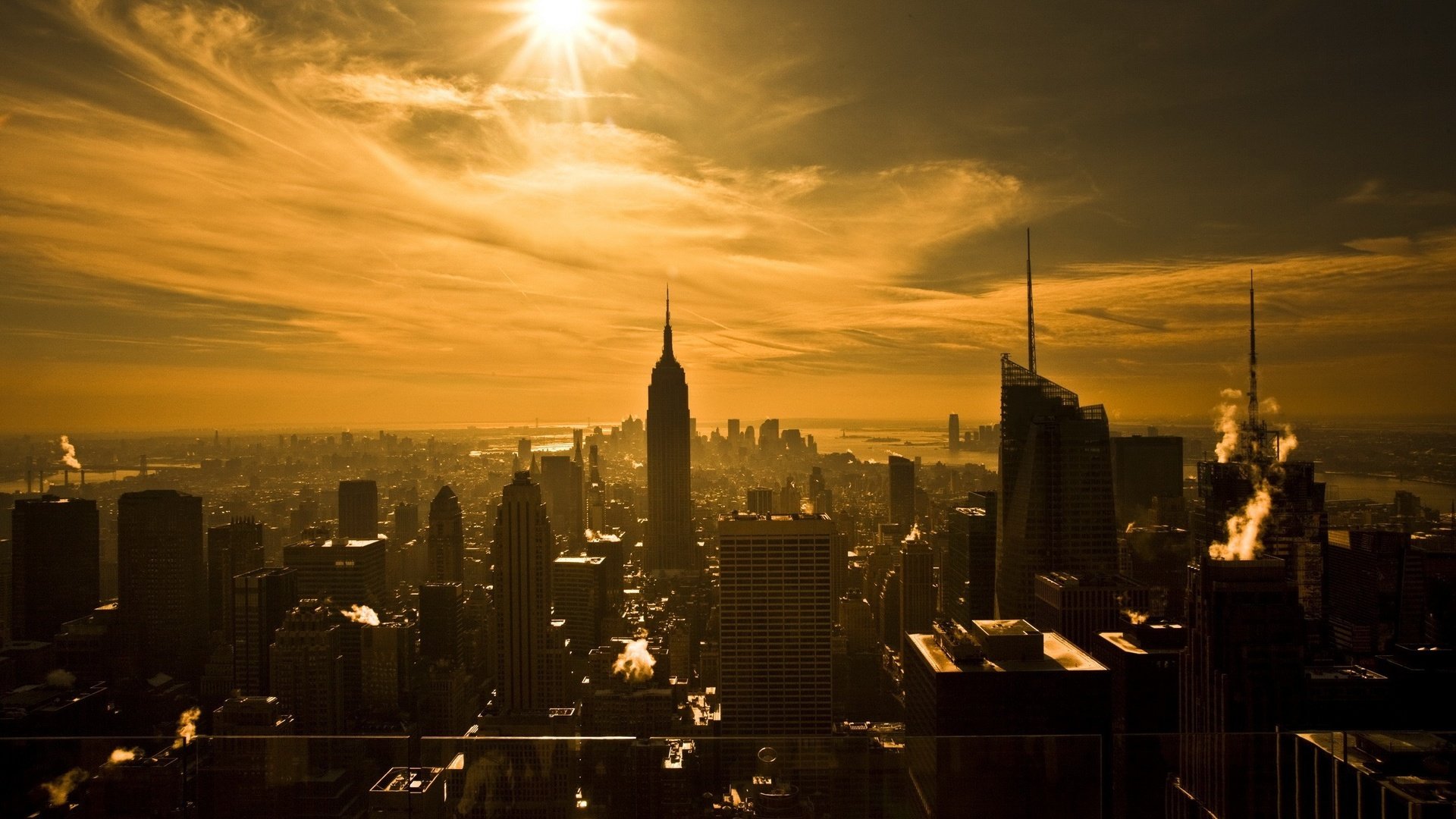 Обои солнце, небоскребы, сепия, нью-йорк, the sun, skyscrapers, sepia, new york разрешение 2560x1600 Загрузить