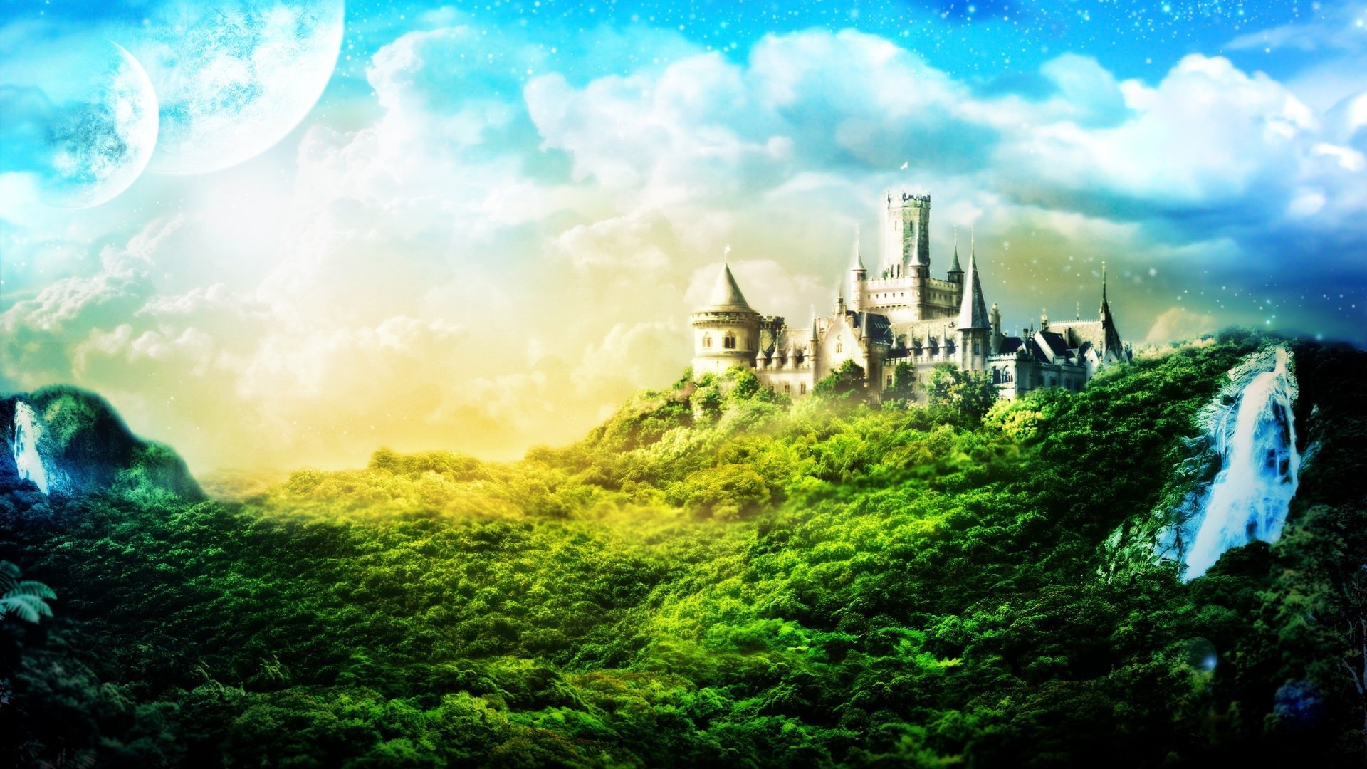 Обои облака, деревья, замок, clouds, trees, castle разрешение 2560x1600 Загрузить