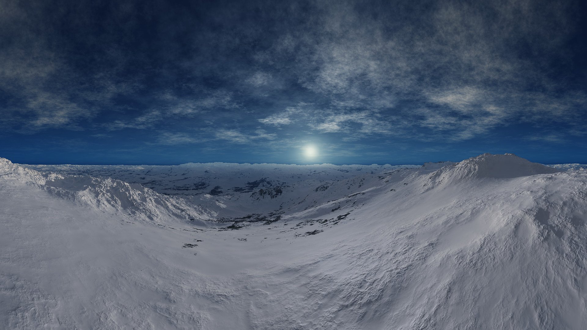 Обои небо, горы, солнце, зима, горизонт, даль, холод, the sky, mountains, the sun, winter, horizon, dal, cold разрешение 1920x1200 Загрузить