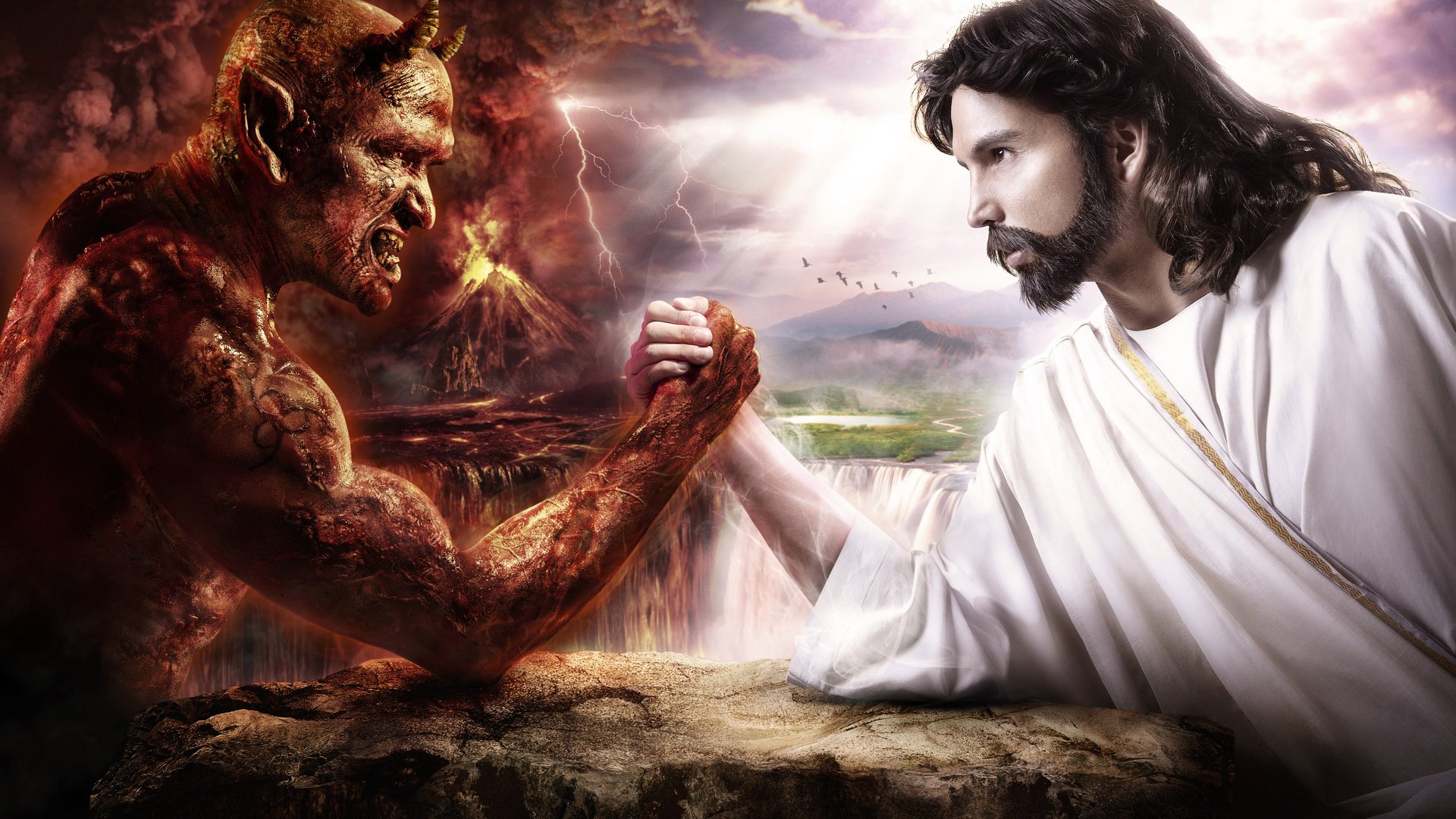 Обои борьба, иисус, дьявол, fight, jesus, the devil разрешение 2560x1600 Загрузить